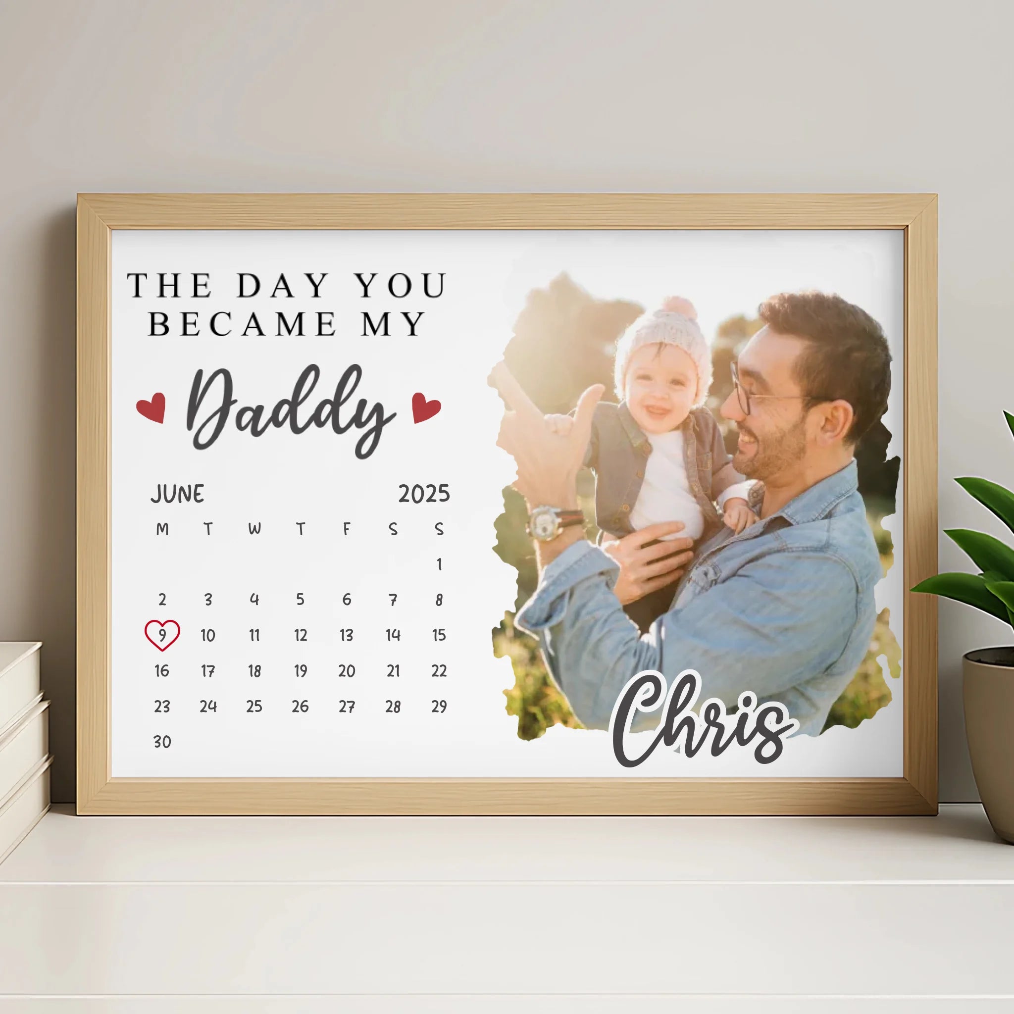 The Day You Became My Daddy personalised photo frame in wood finish