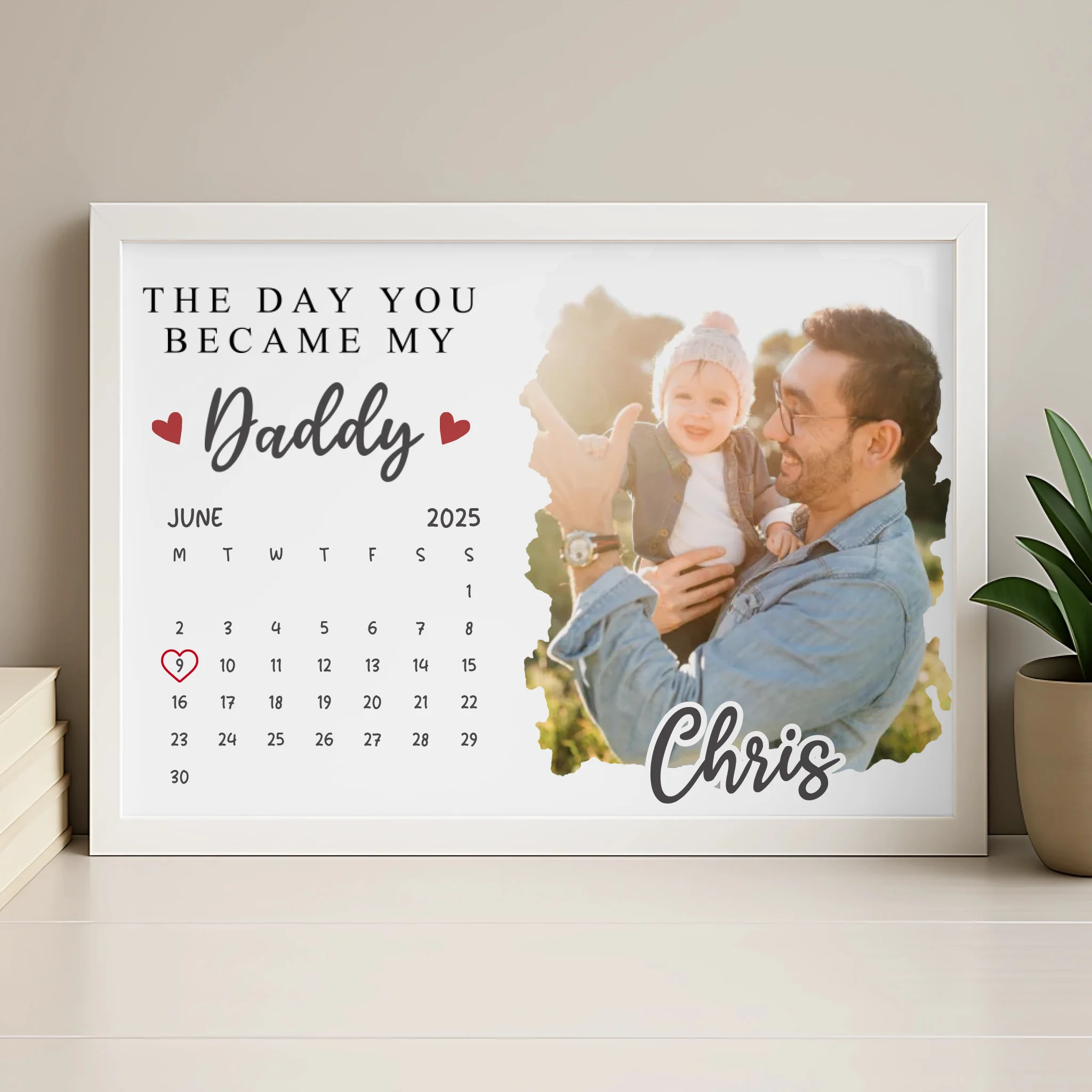 The Day You Became My Daddy personalised photo frame in white finish