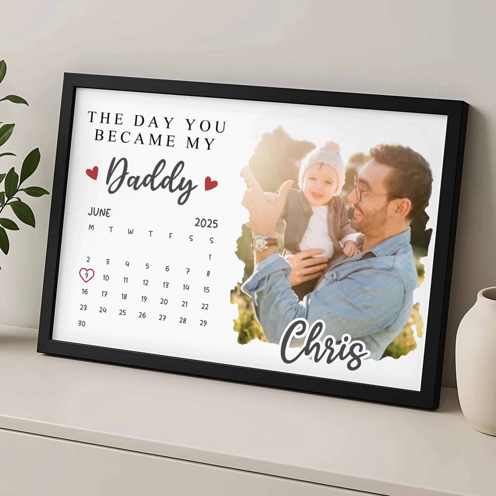 Custom photo frame gift for dad showing personalised date and photo design