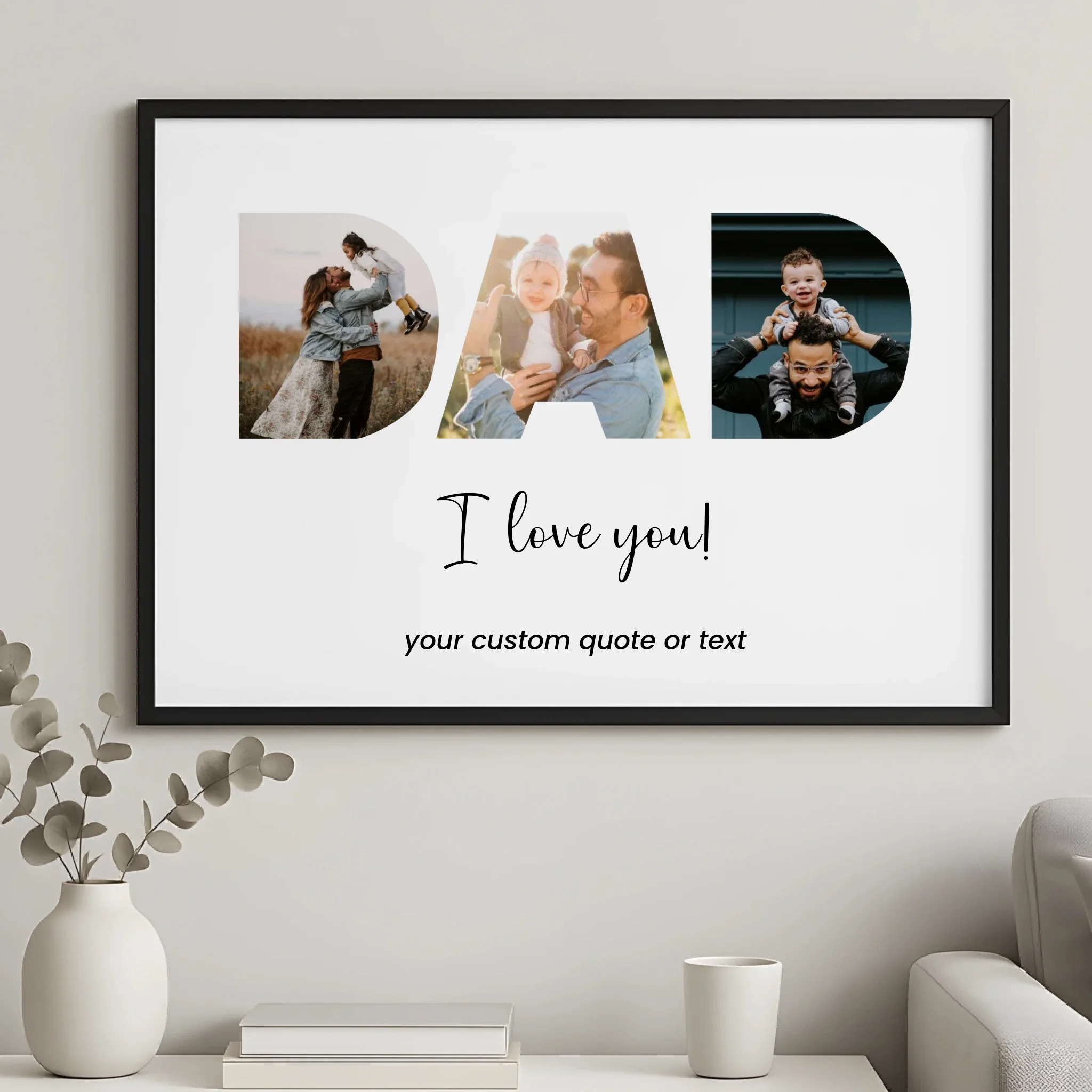 Framed DAD personalised photo print with custom family pictures