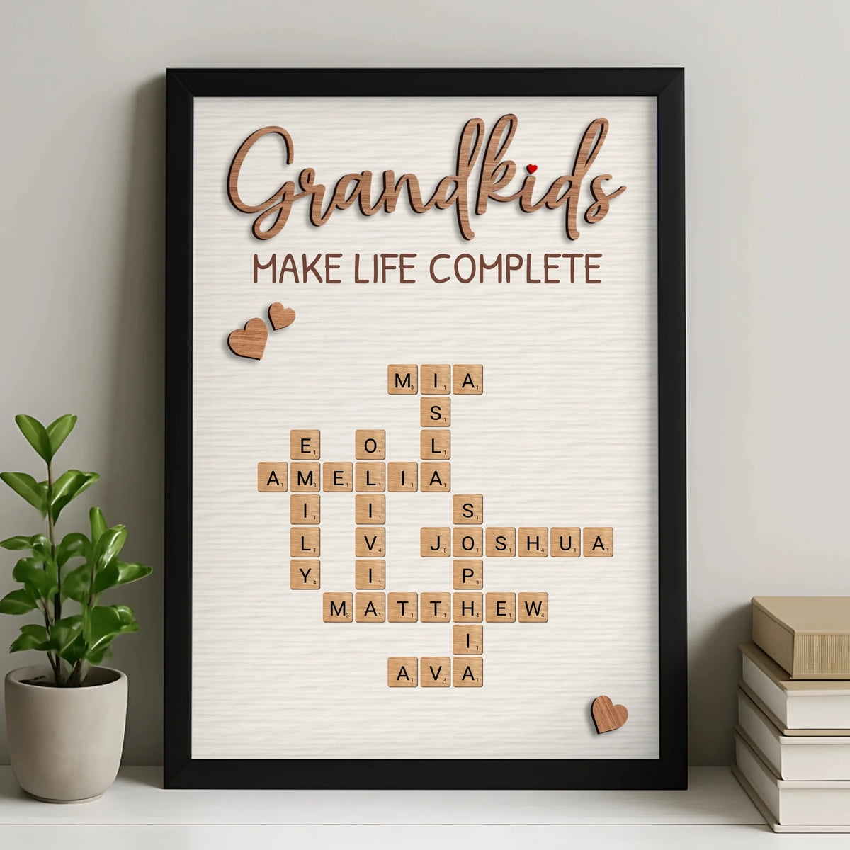 Personalised Grandkids Wood Tile Crossword | Custom Family Name Interlocking Wall Art | Unique Grandparent Anniversary & Birthday Gift