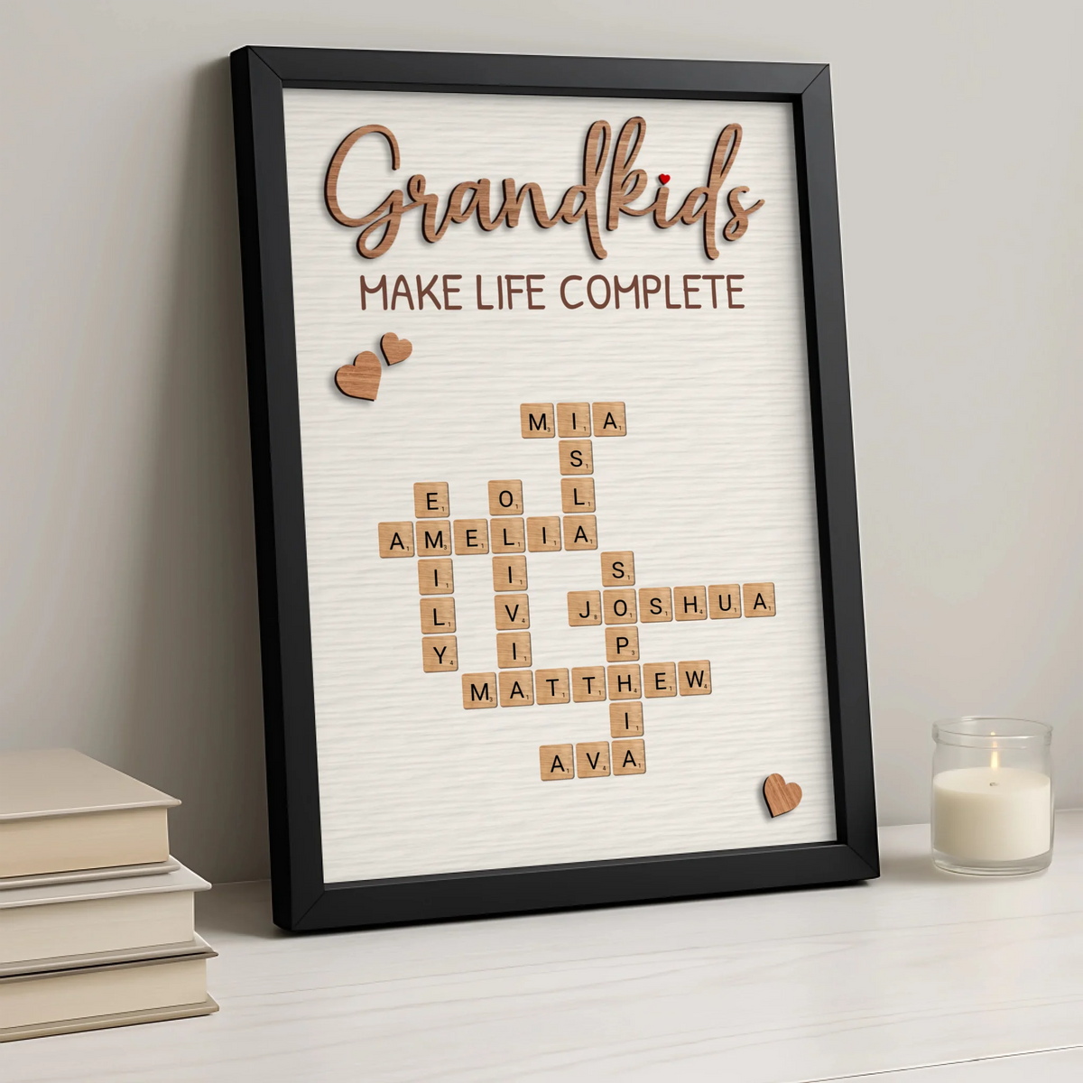 Personalised Grandkids Wood Tile Crossword | Custom Family Name Interlocking Wall Art | Unique Grandparent Anniversary & Birthday Gift
