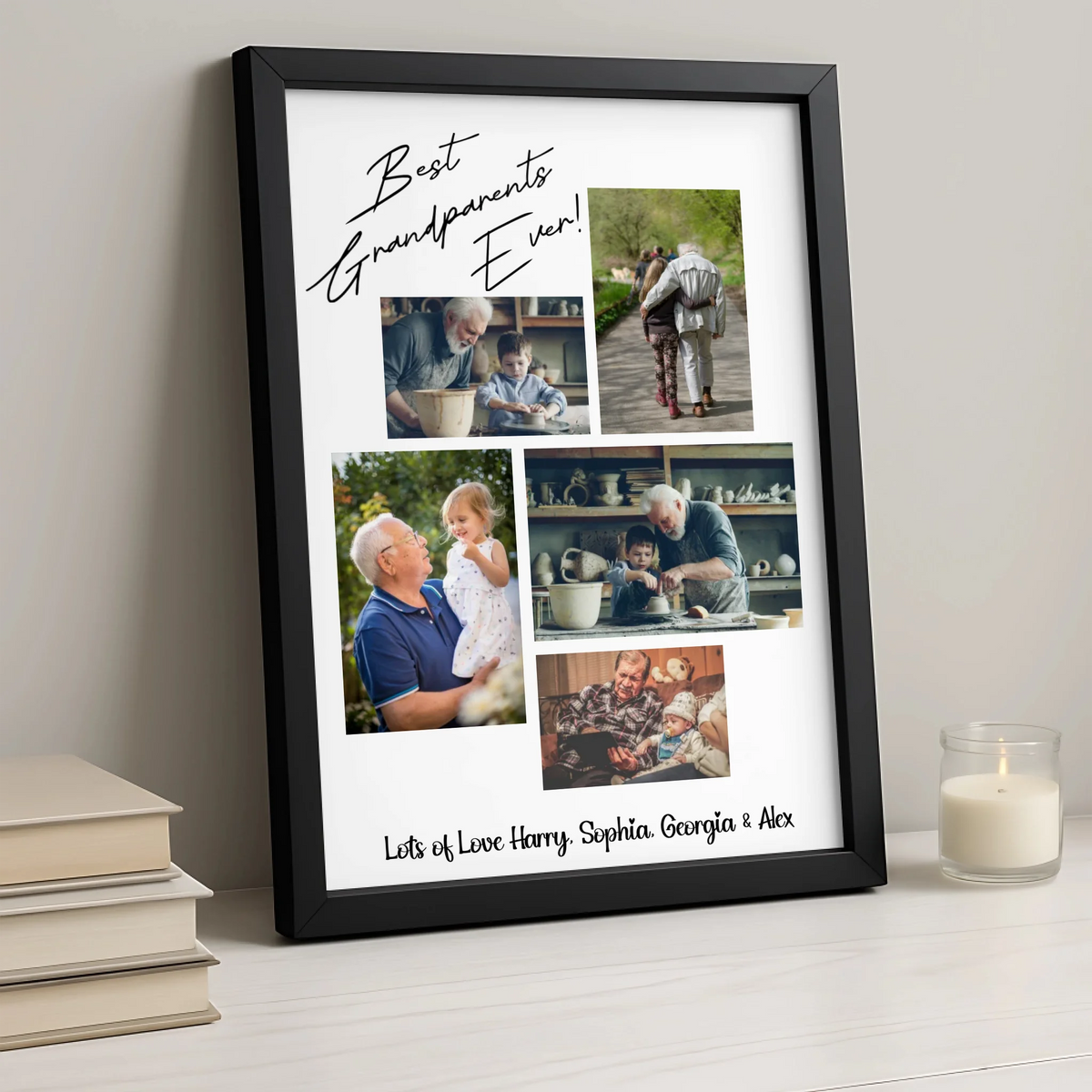 Personalised Best Grandparents Ever Photo Print | Custom 5 Photo Family Collage | Unique Grandchildren Name Keepsake Gift