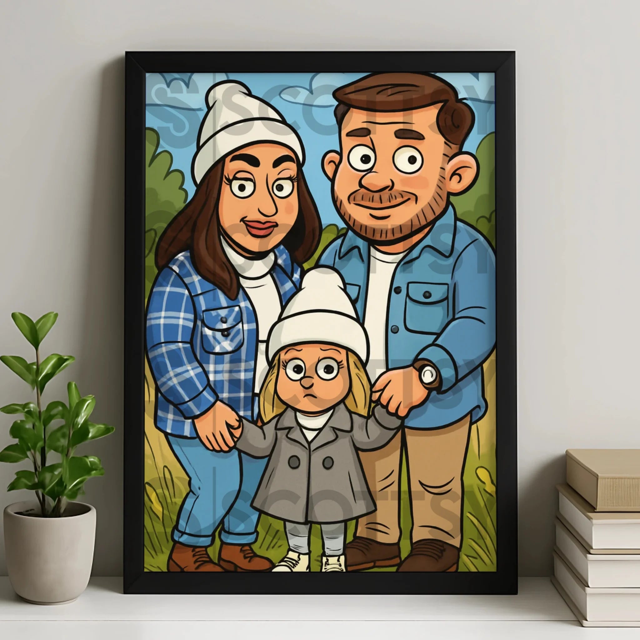 Custom caricature cartoon portrait printed in a personalised photo frame