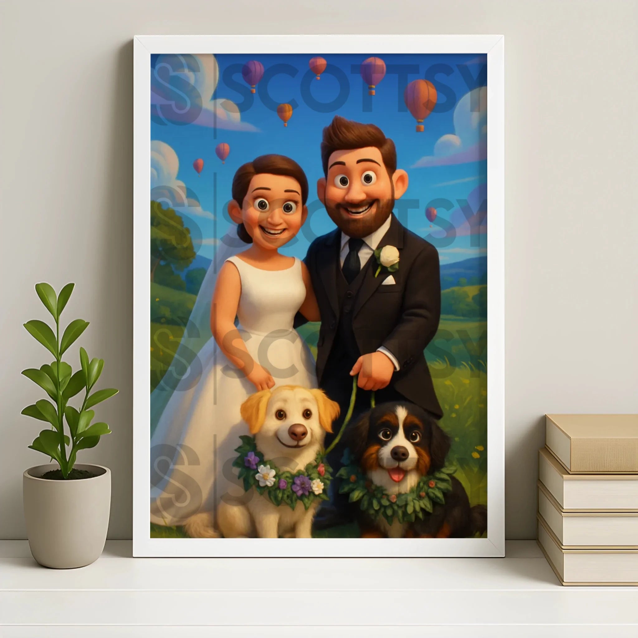 Personalised photo frame in white finish for custom cartoon portraits