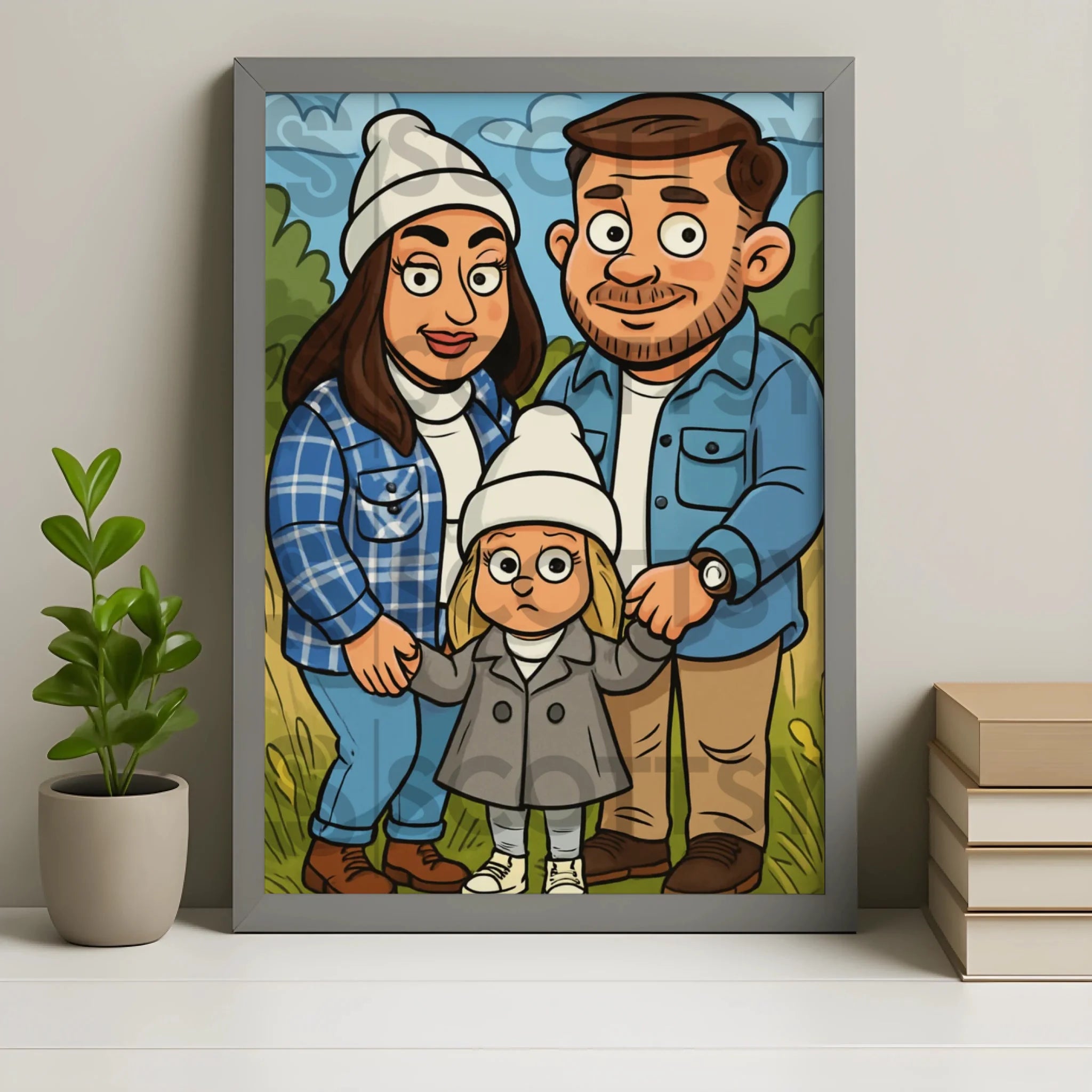 Grey personalised photo frame option for custom caricature portrait