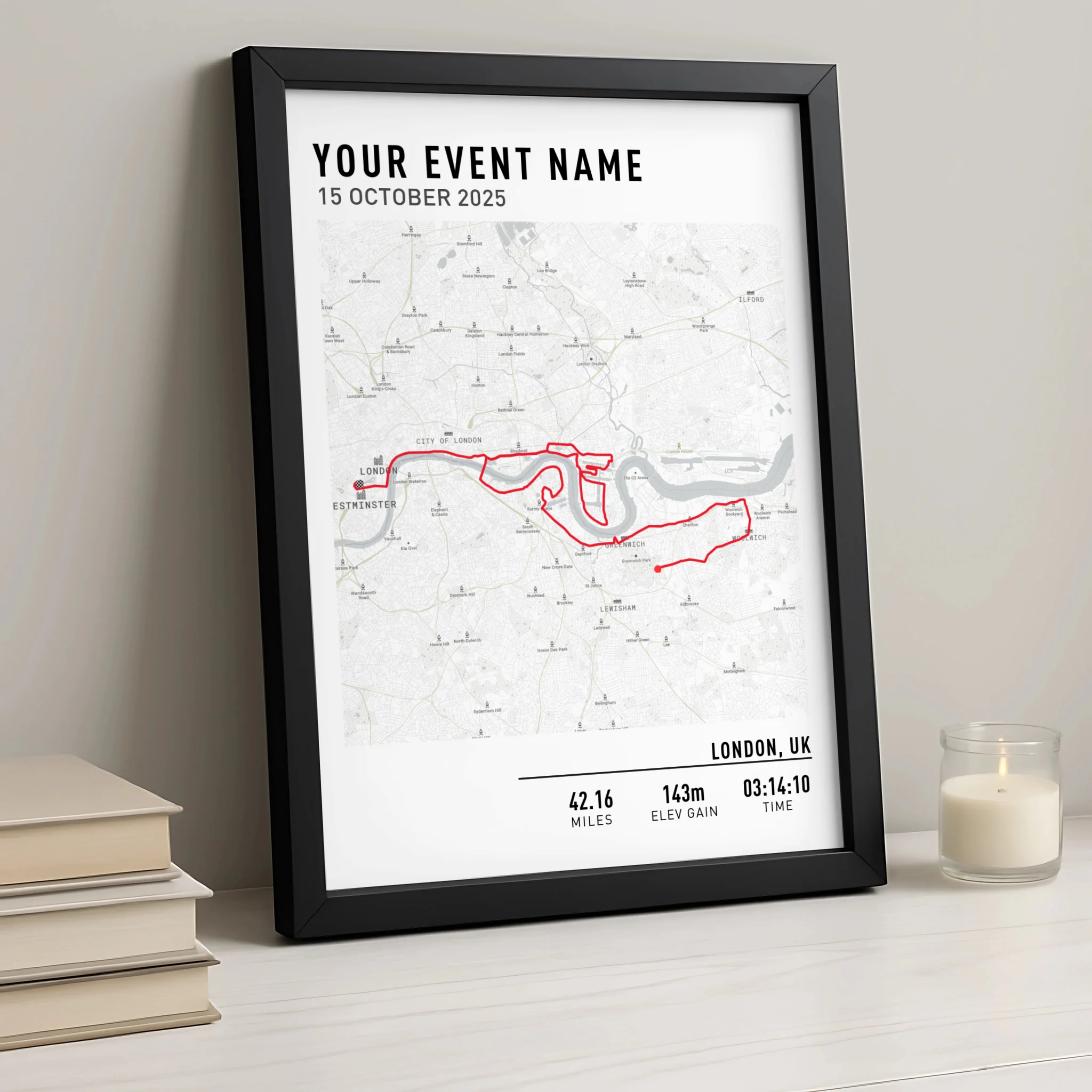 Customised Route Map Print | Personalised Running, Hiking or Cycling Gift | GPX Data or Link App - Minimal