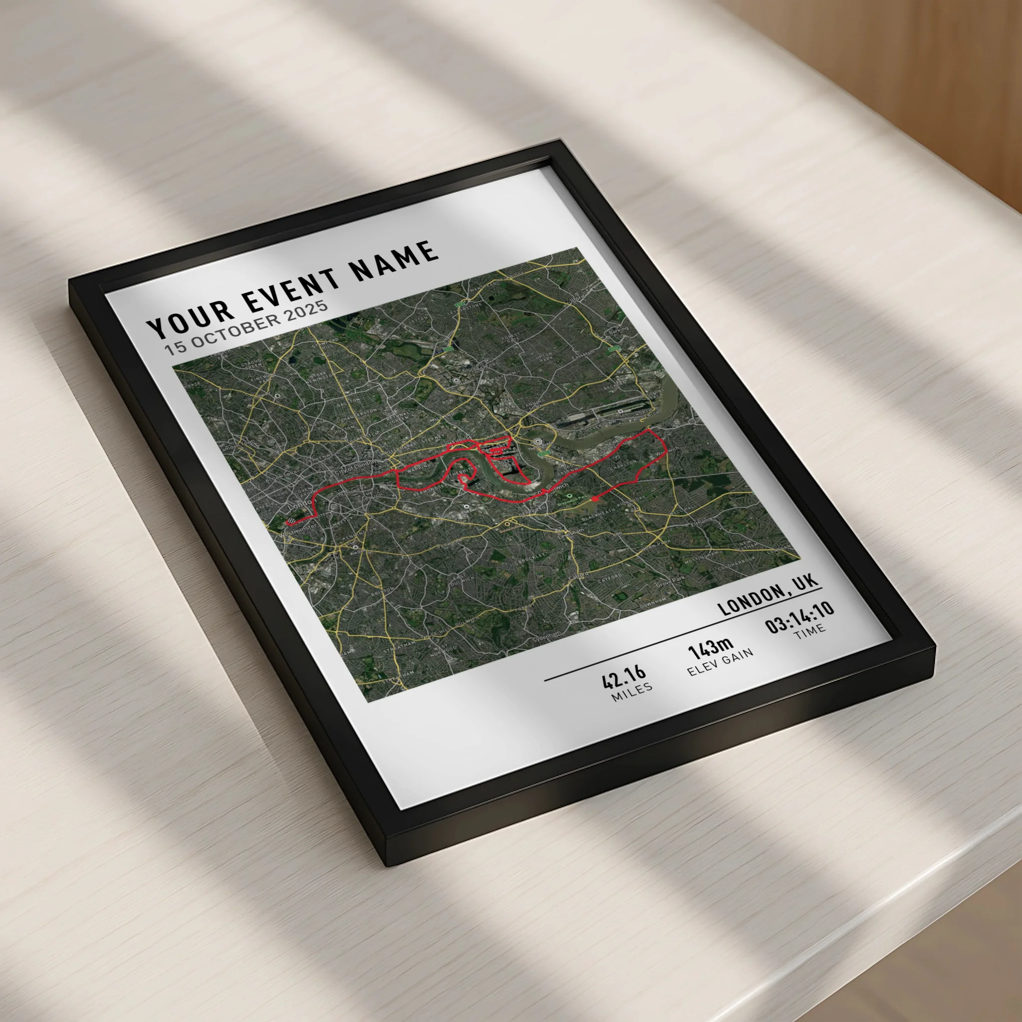 Personalised route map photo frame gift for runners and hikers