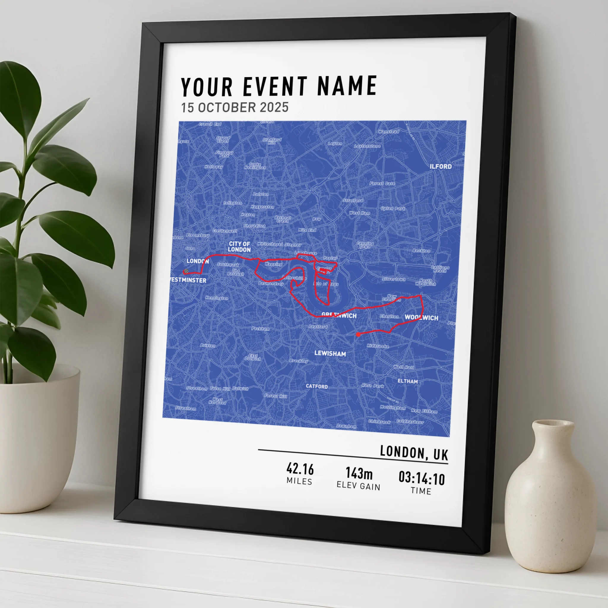 Customised Route Map Print | Personalised Running, Hiking or Cycling Gift | GPX Data or Link App - Blueprint