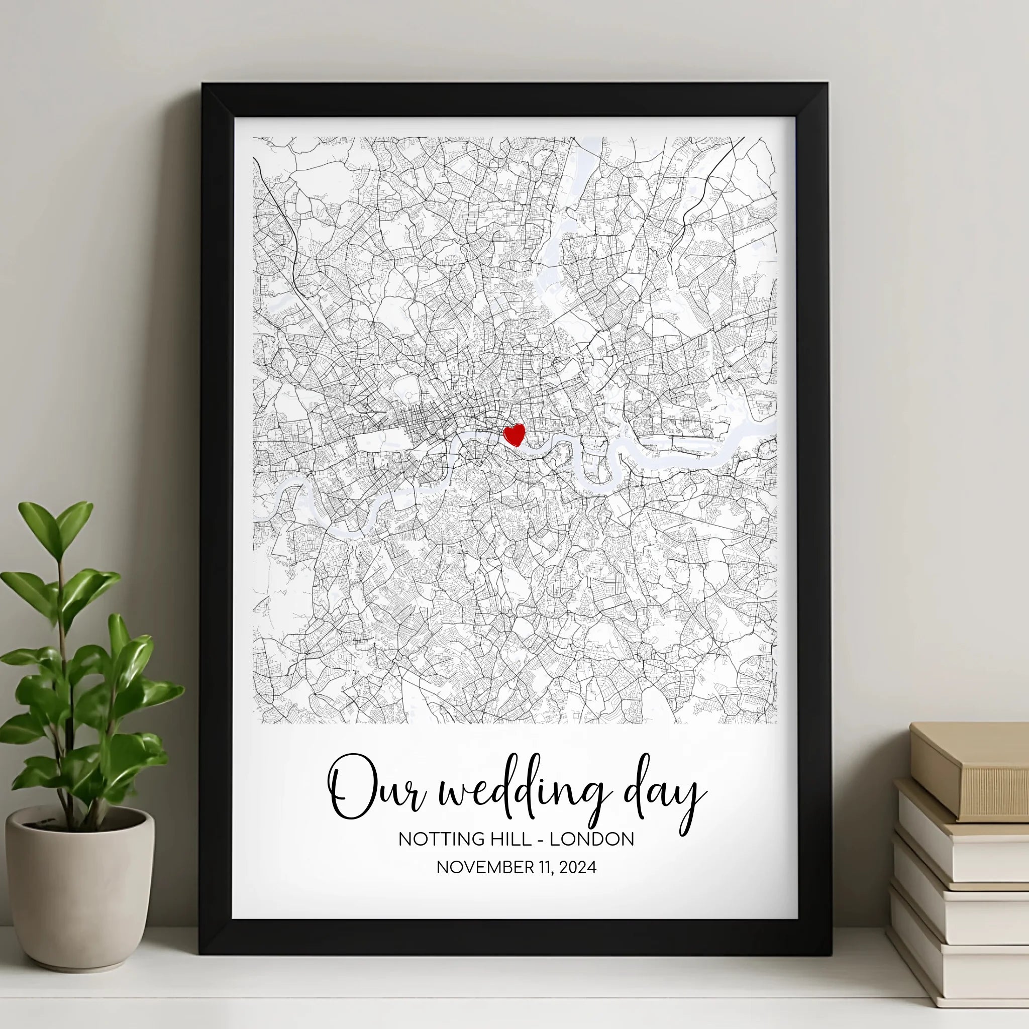 Personalised minimal map print with custom location name and coordinates
