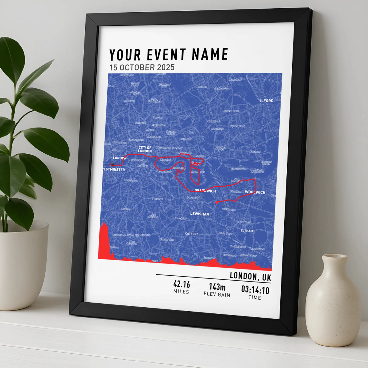 Customised Route Map Print | Personalised Running, Hiking or Cycling Gift | GPX Data or Link App - Blueprint With Elevation Multiplier
