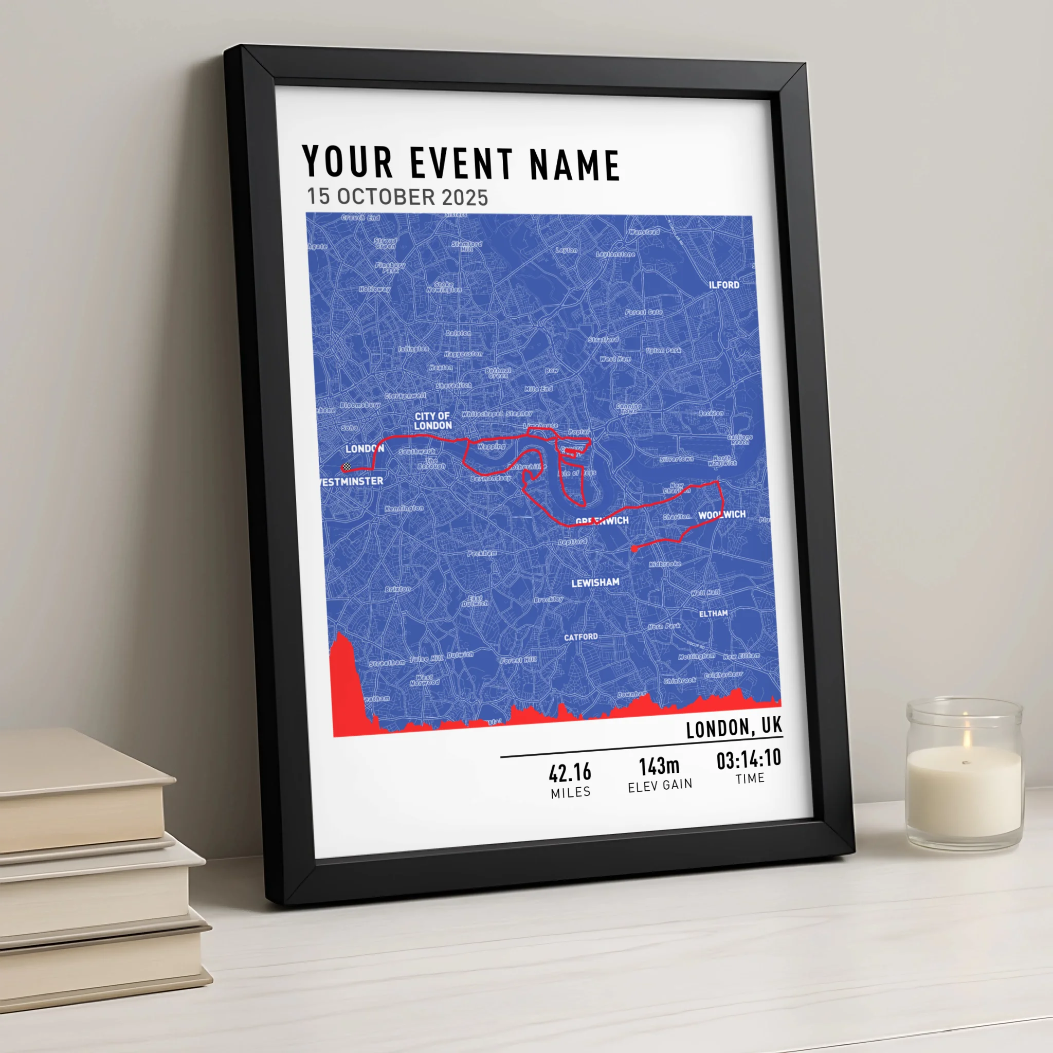 Customised Route Map Print | Personalised Running, Hiking or Cycling Gift | GPX Data or Link App - Blueprint With Elevation Multiplier