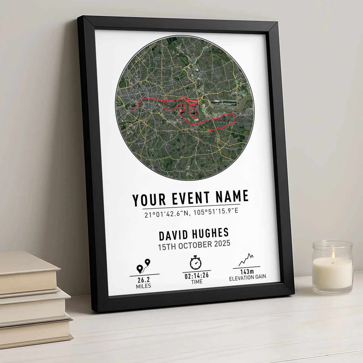 Personalised Route Map Print | Custom Running, Hiking or Cycling Gift | GPX Data or Link App - Street with Coordinates