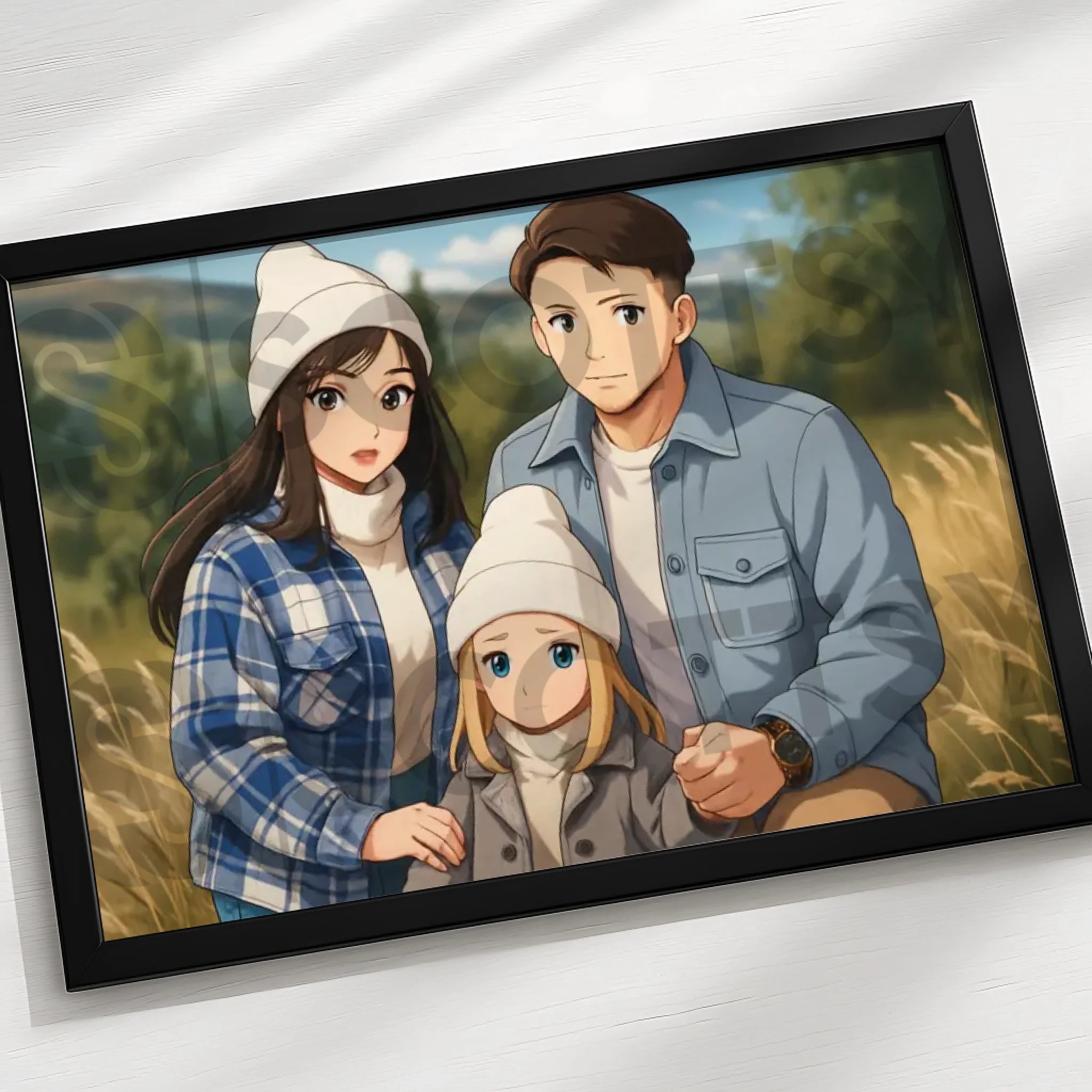 Anime manga style custom portrait in a personalised frame
