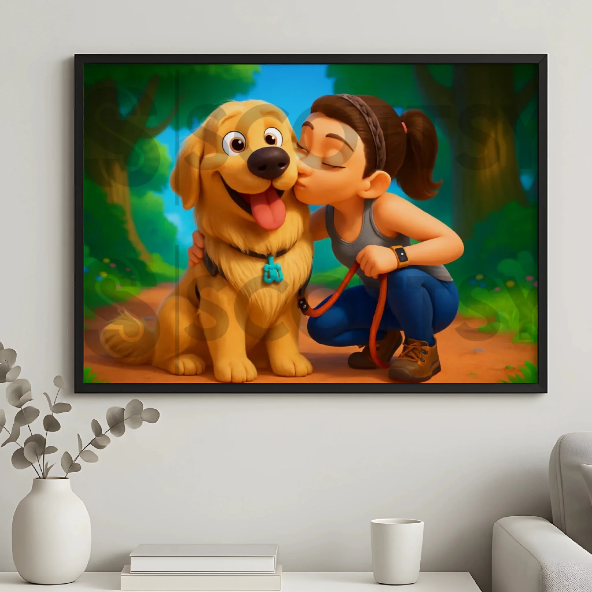 Custom photo frame with cartoon portrait wall art