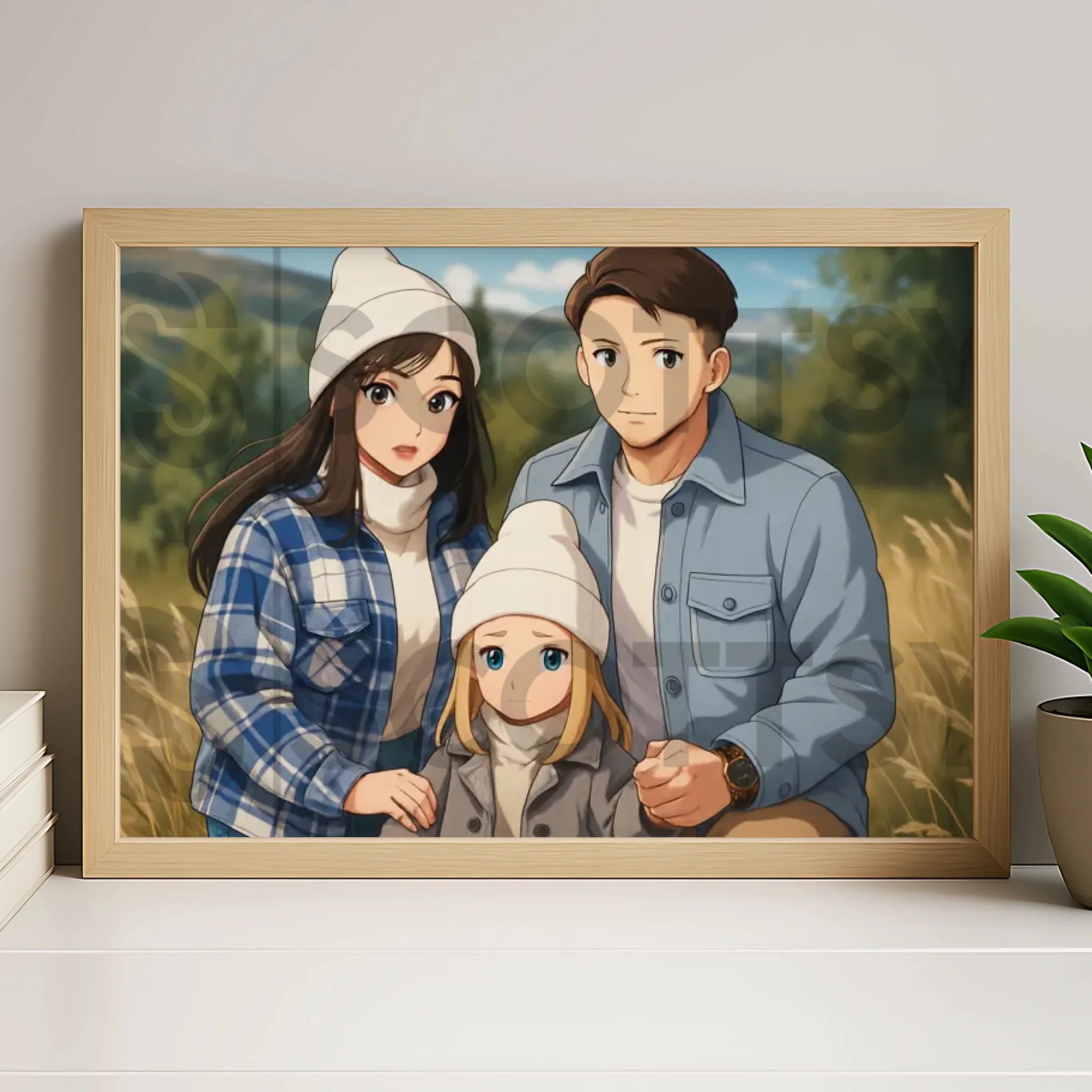 Custom manga illustration in a white personalised photo frame