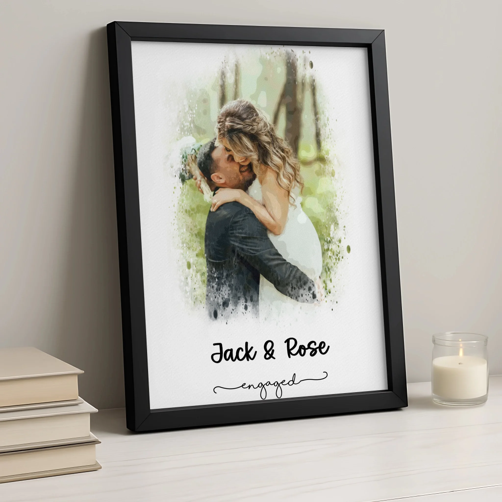 Personalised Custom Watercolour Engagement Print | Unique Gift for Couples