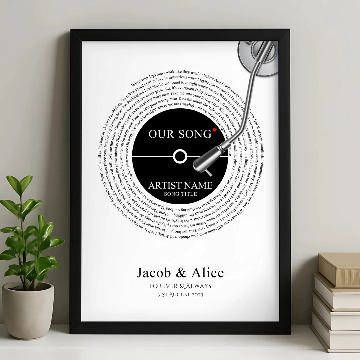 Personalised Love Song & Lyrics Print | Anniversary, Birthday or Wedding Gift | For Couples