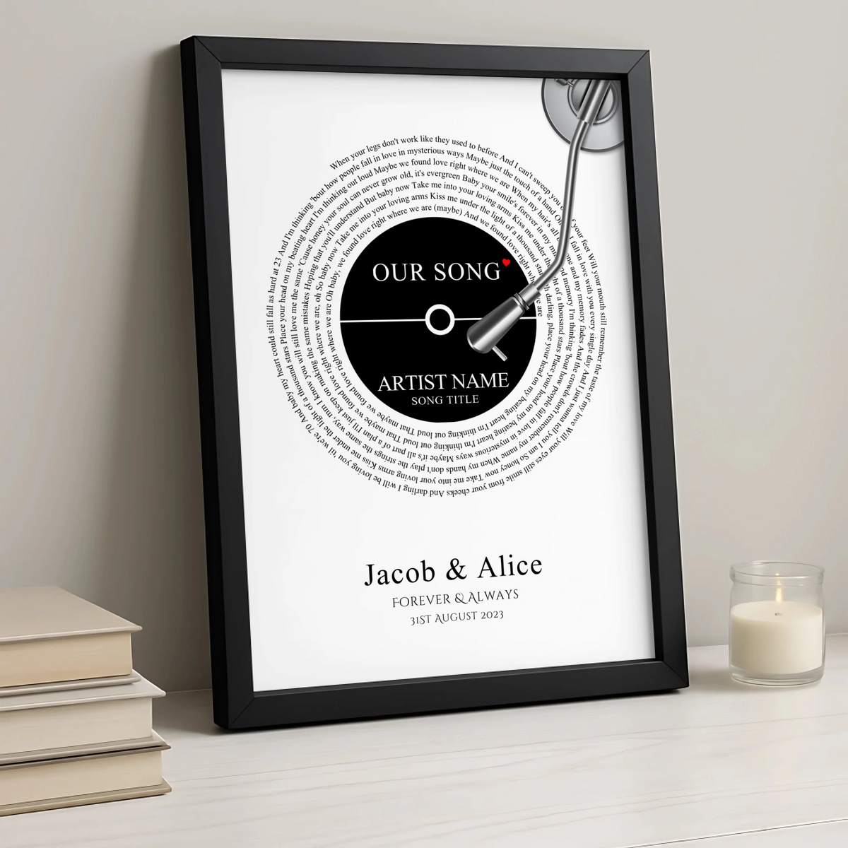 Personalised Love Song & Lyrics Print | Anniversary, Birthday or Wedding Gift | For Couples