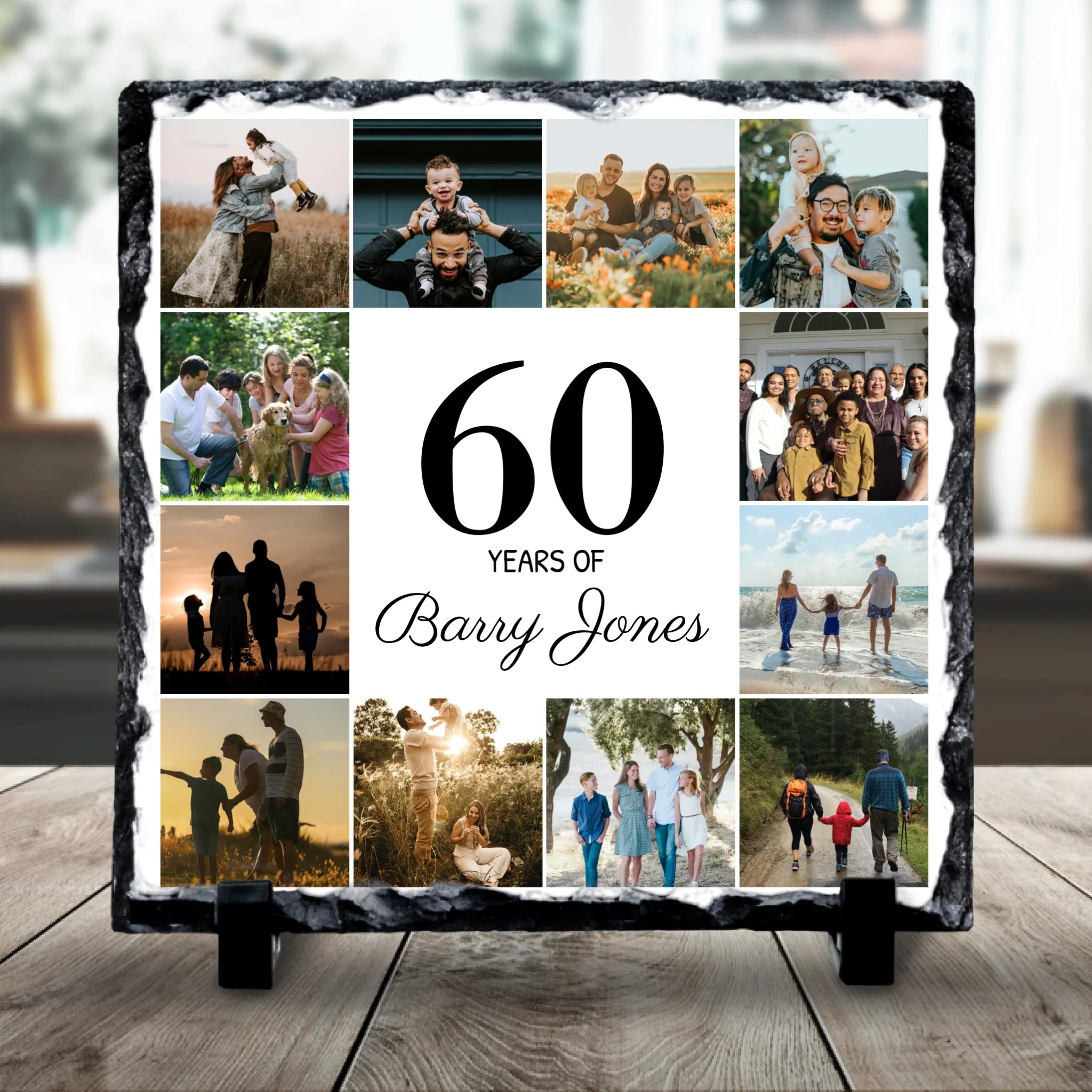 Personalised Birthday Gift Photo Slate | 12 Photos | Custom Years, Name & Background Colour