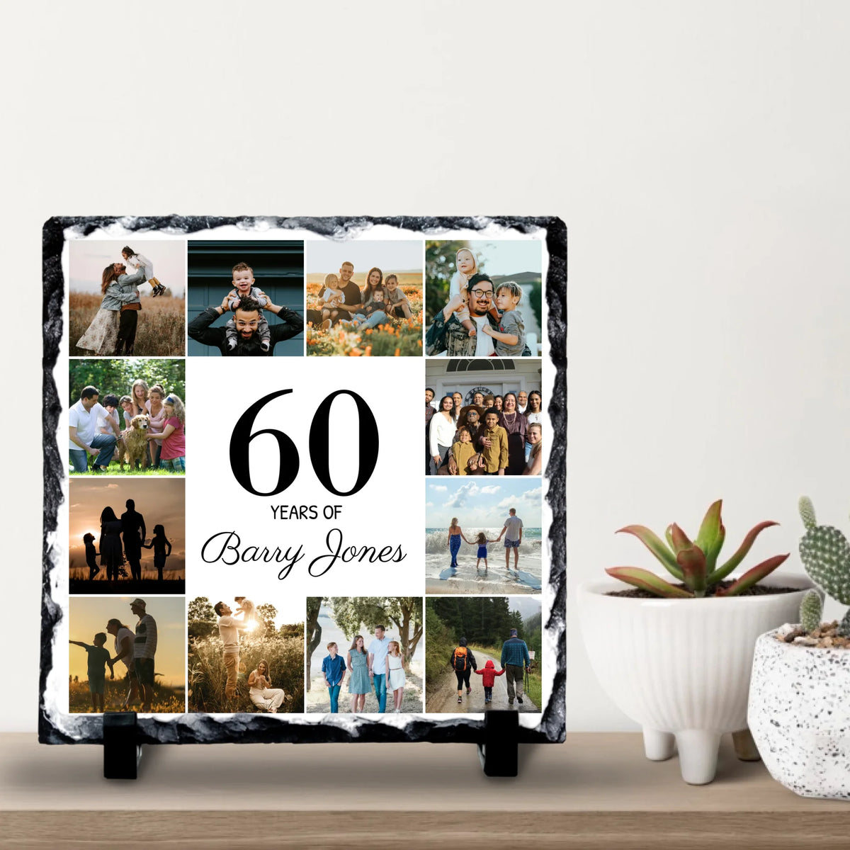 Personalised Birthday Gift Photo Slate | 12 Photos | Custom Years, Name & Background Colour