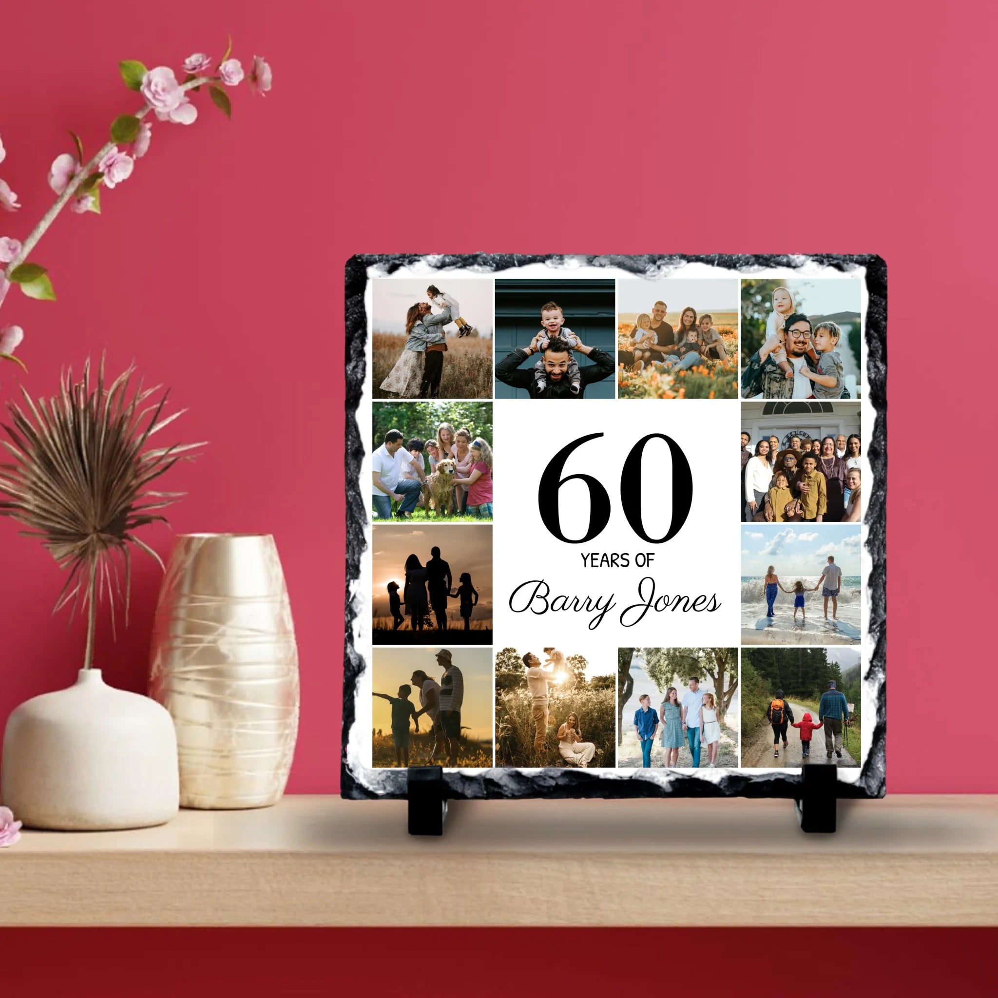 Personalised Birthday Gift Photo Slate | 12 Photos | Custom Years, Name & Background Colour