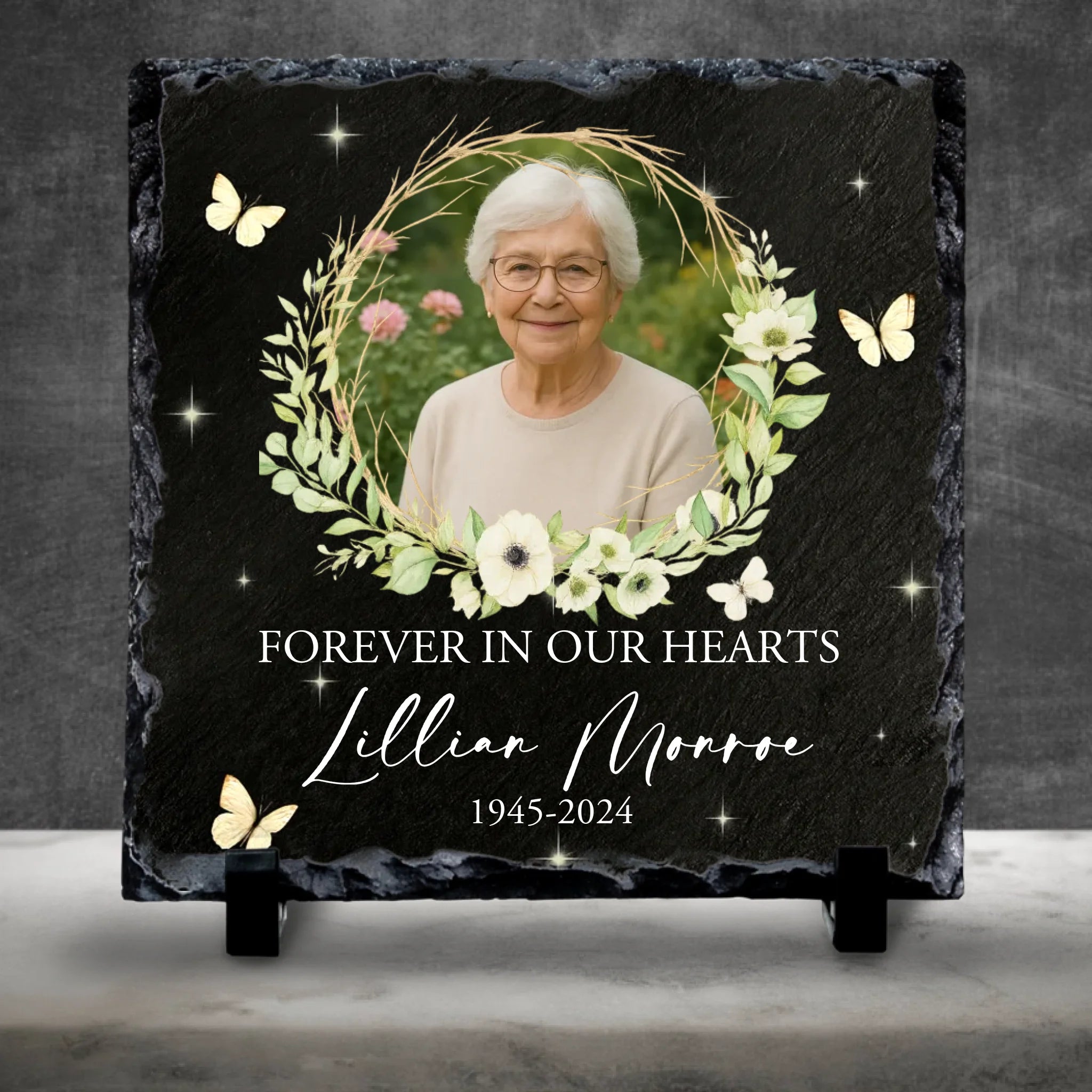 Custom Personalised Memorial Photo Slate Plaque - Forever In Our Heart