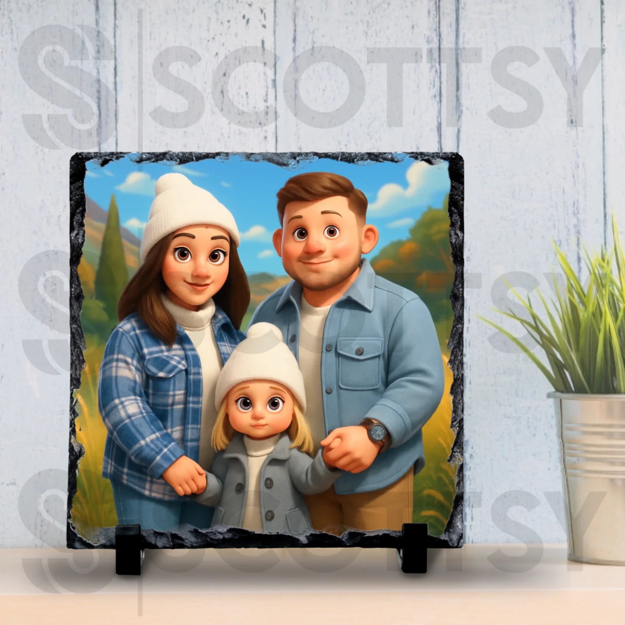 Custom Personalised Photo Slate with Cartoon Effect – Custom Animated Portrait Gift, Unique Keepsake for Family, Couples, Pets