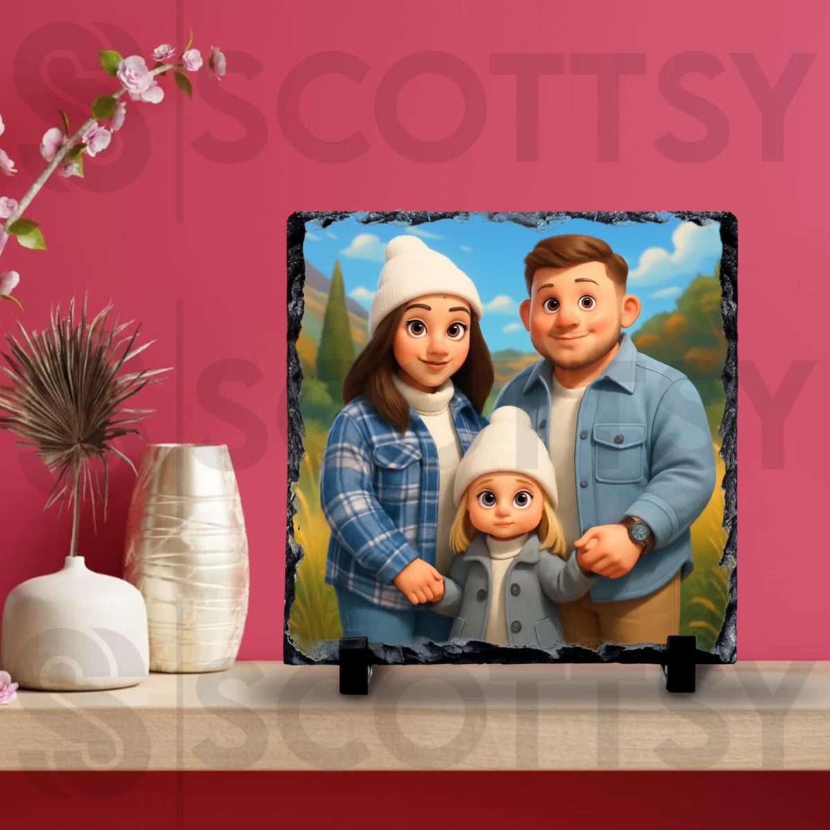 Custom Personalised Photo Slate with Cartoon Effect – Custom Animated Portrait Gift, Unique Keepsake for Family, Couples, Pets