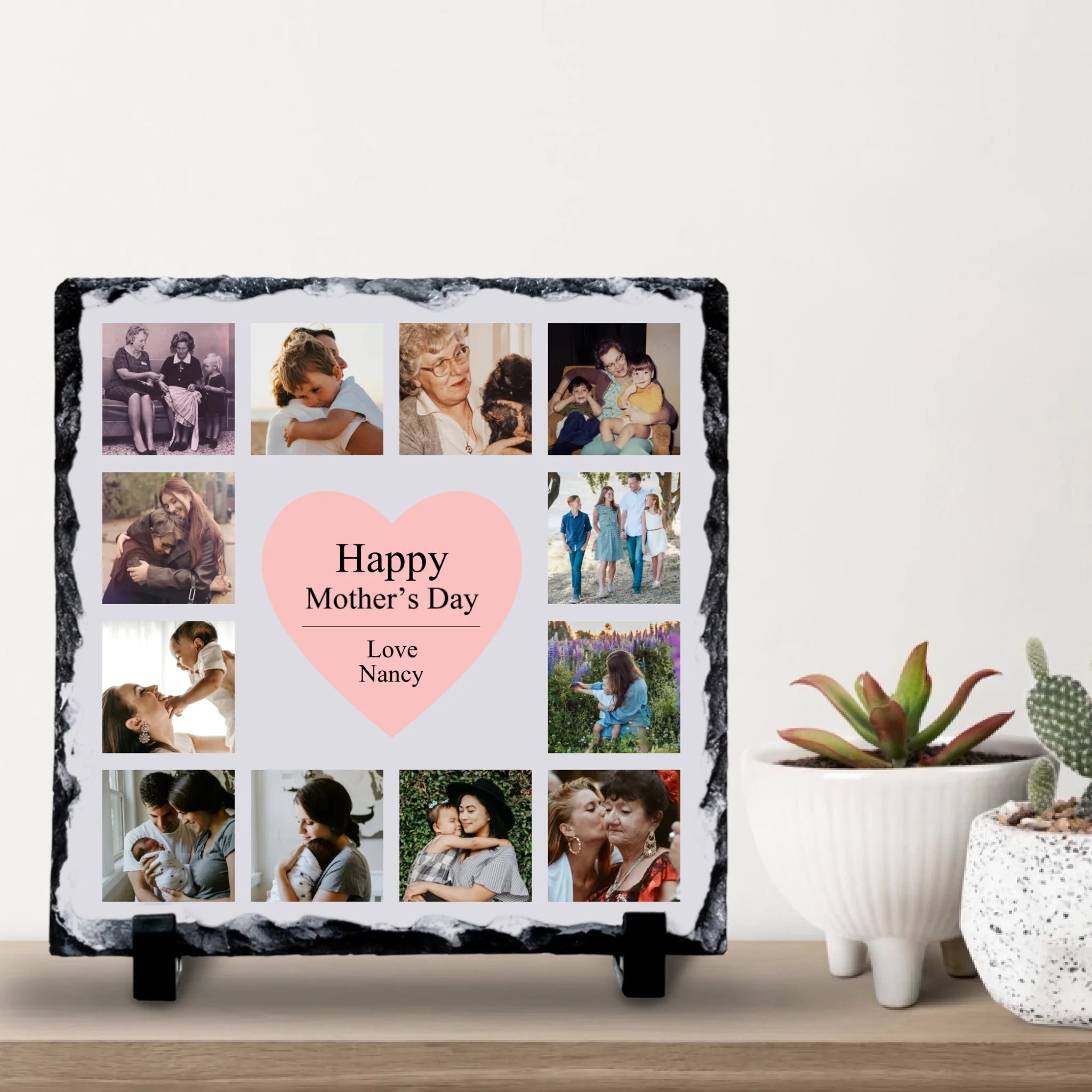 Custom Photo Slate for Mum | Personalised Heart Collage | Mother’s Day Keepsake Gift