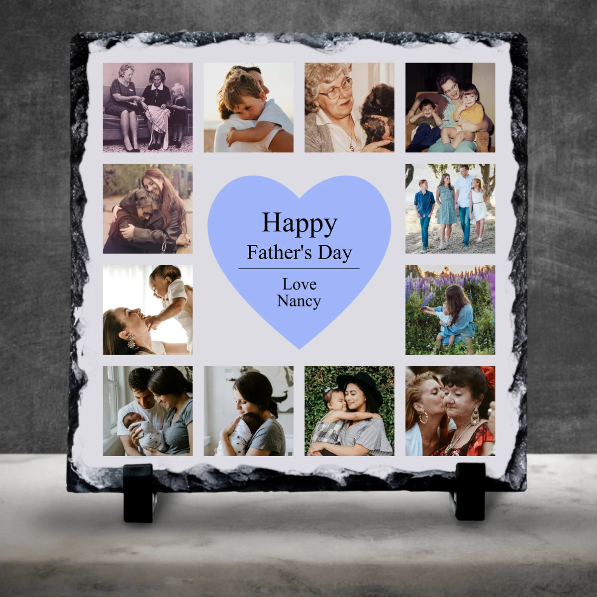 Custom Photo Slate for Dad | Personalised Heart Collage | Father's Day Keepsake Gift