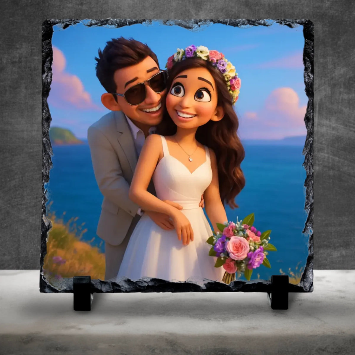 Custom Personalised Photo Slate with Cartoon Effect – Custom Animated Portrait Gift, Unique Keepsake for Couples, Family or Friends