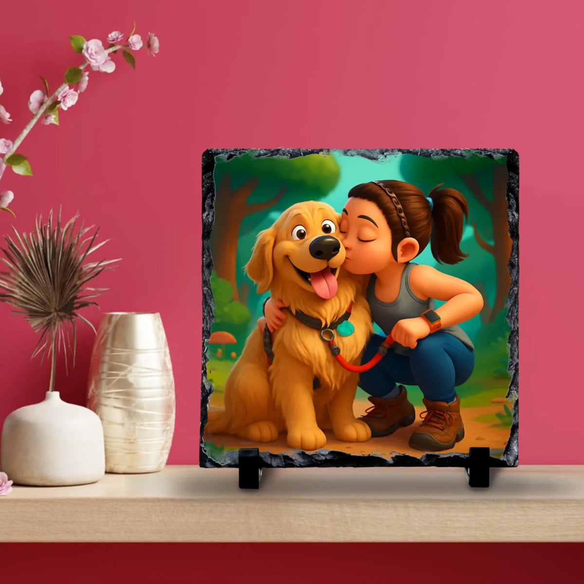 Custom Personalised Photo Slate with Cartoon Effect – Custom Animated Portrait Gift, Unique Keepsake for Family, Pets & Couples