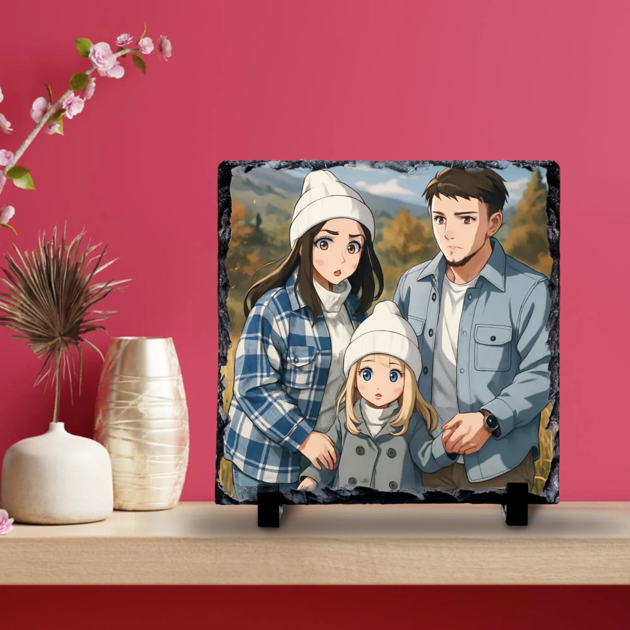 Custom Personalised Anime Photo Slate – Transform Your Family Photo into Anime Style Art