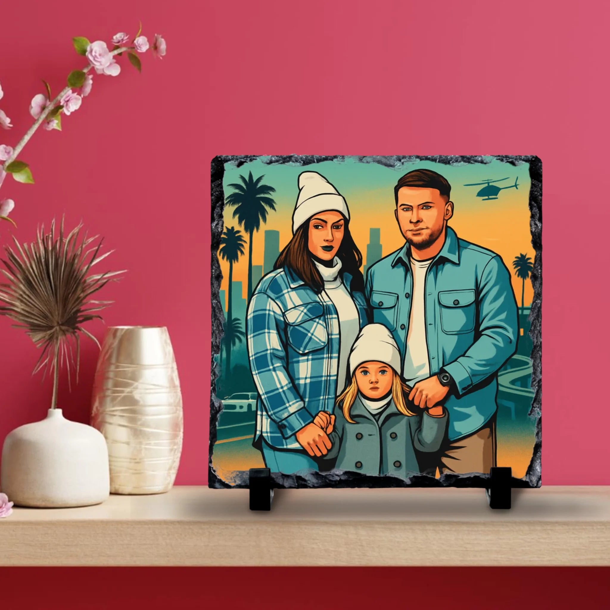 Custom Personalised Cartoon Portrait on Slate - Inspired By Popular Video Game