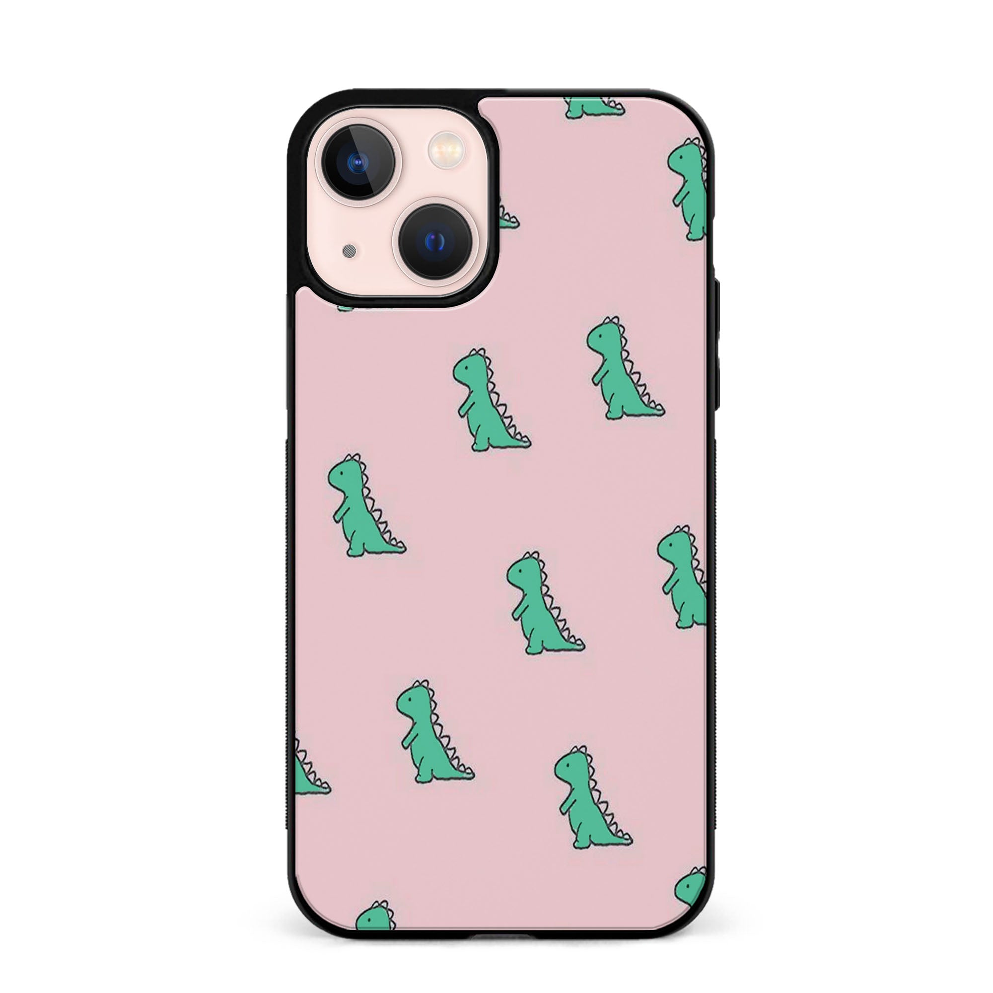 Green Dinos On Pink Rubber Phone Case for iPhone, Samsung, Huawei & Pixel