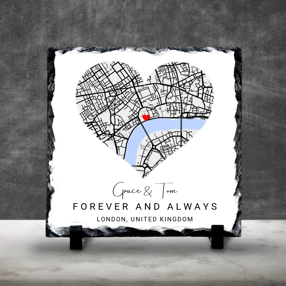 Custom Personalised Couples Heart Map Slate - Custom Locations & Special Moments