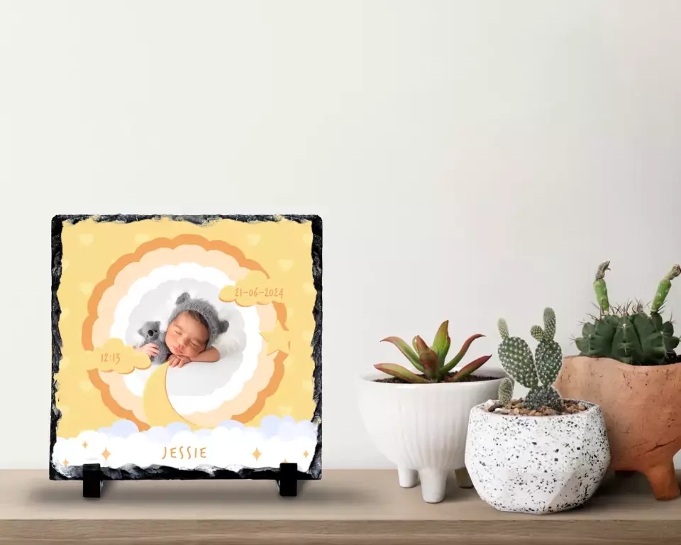 Custom Personalised Birth Announcement Photo Slate - Yellows