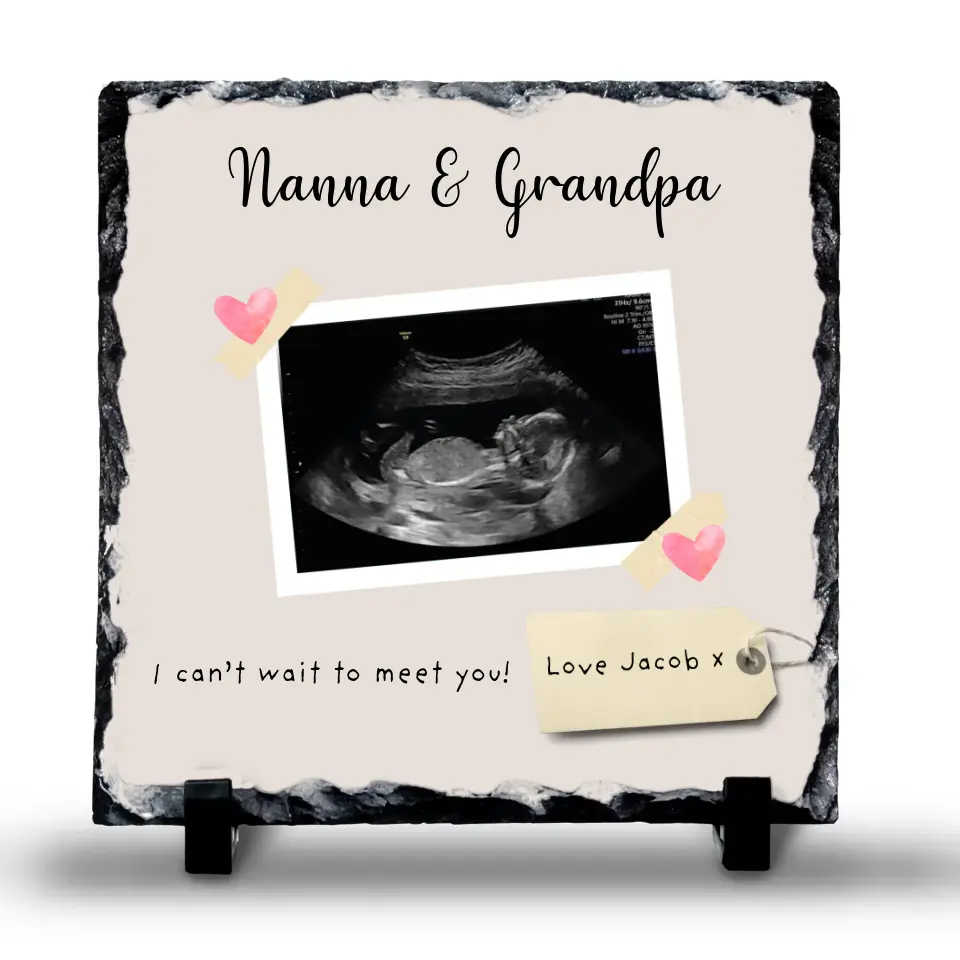 Personalised Baby Scan Photo Slate - Custom Gift for Grandparents, Relatives or Friends