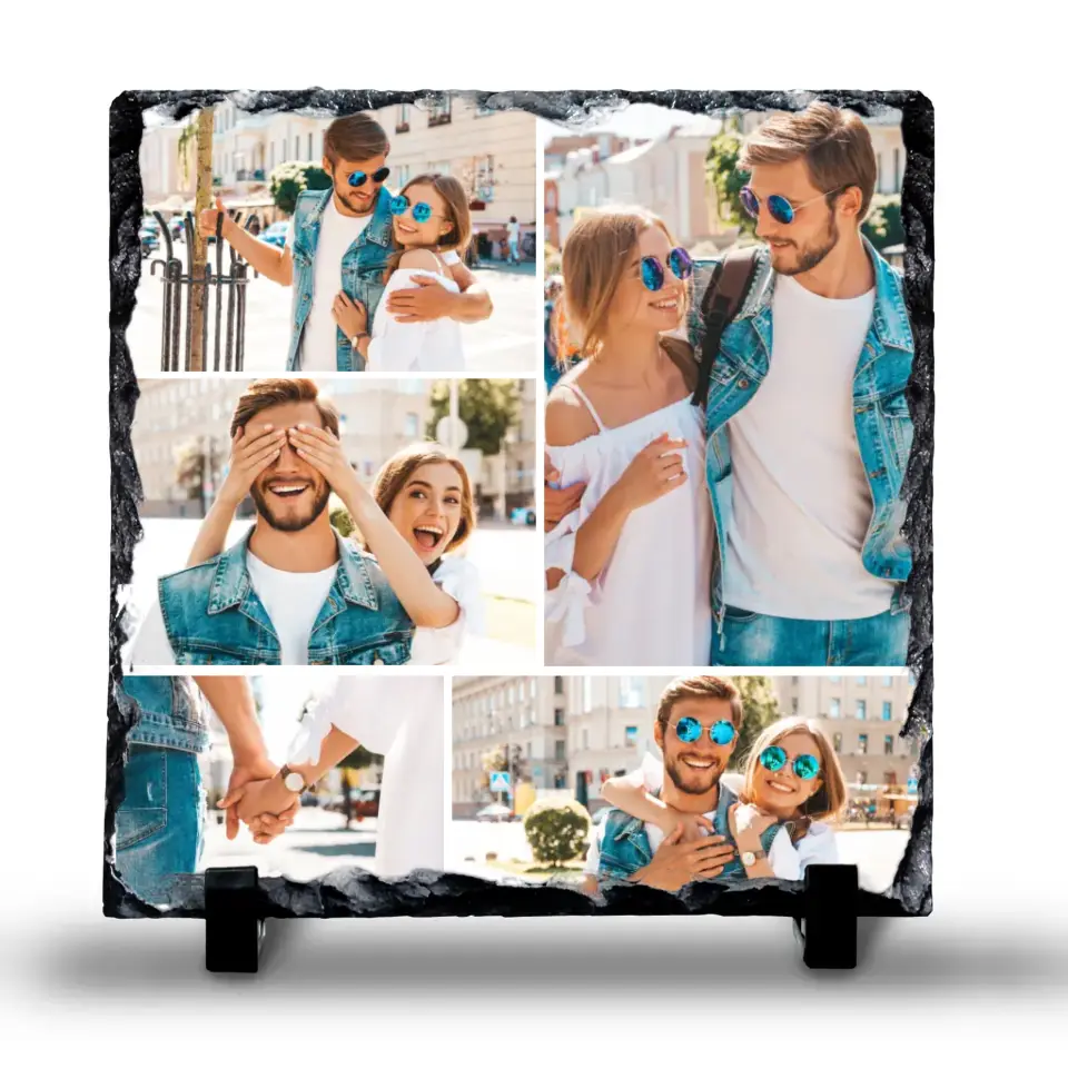 Personalised 5 Photo Slate - Custom Collage Photo Slate with Grid Colour Options