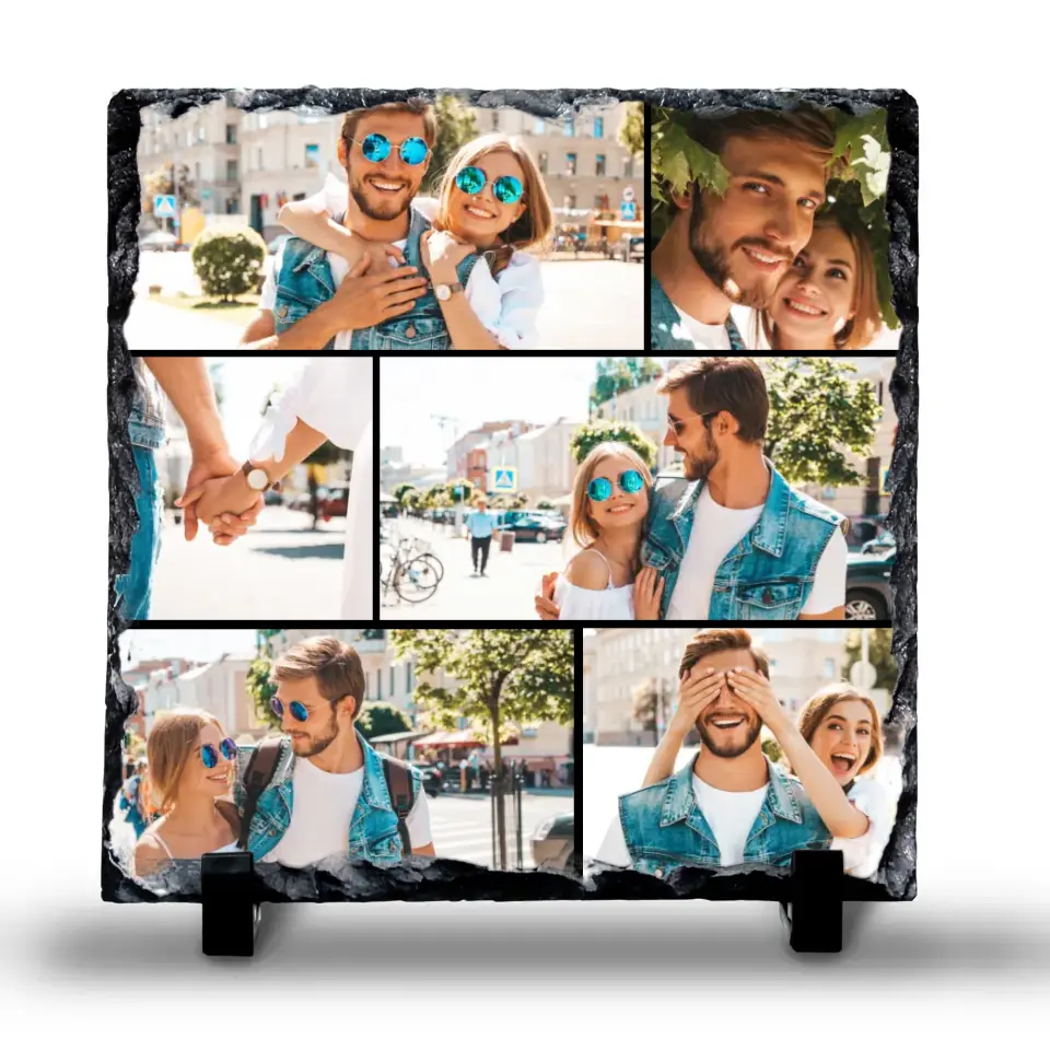 Personalised Custom Photo Slate - 6 Photos - Custom Collage with Grid Colour Options