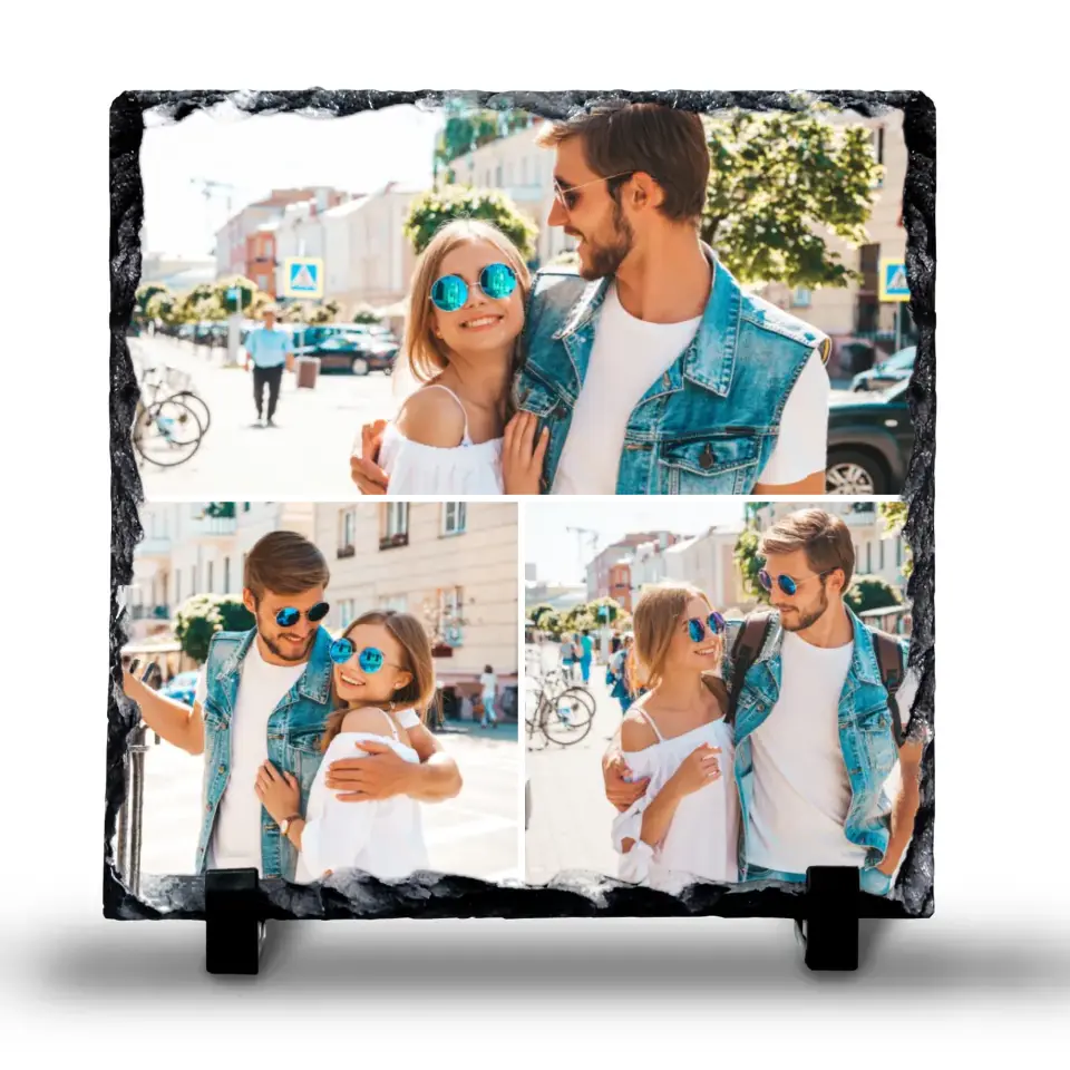 Custom Personalised Photo Slate - 3 Photos - Custom Collage with Text & Grid Colour Options