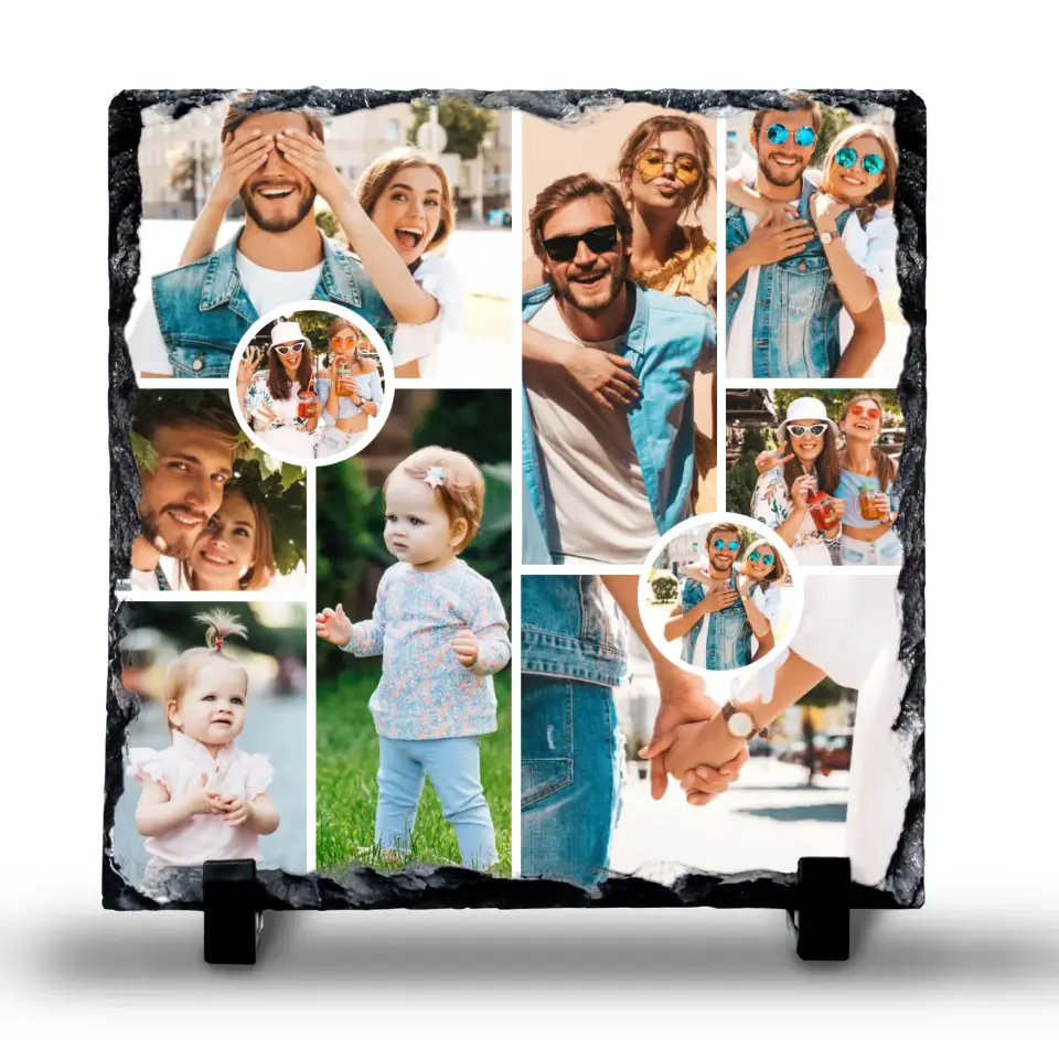 Custom Personalised Photo Slate - 10 Photos - Custom Collage With 2 Circle Photos