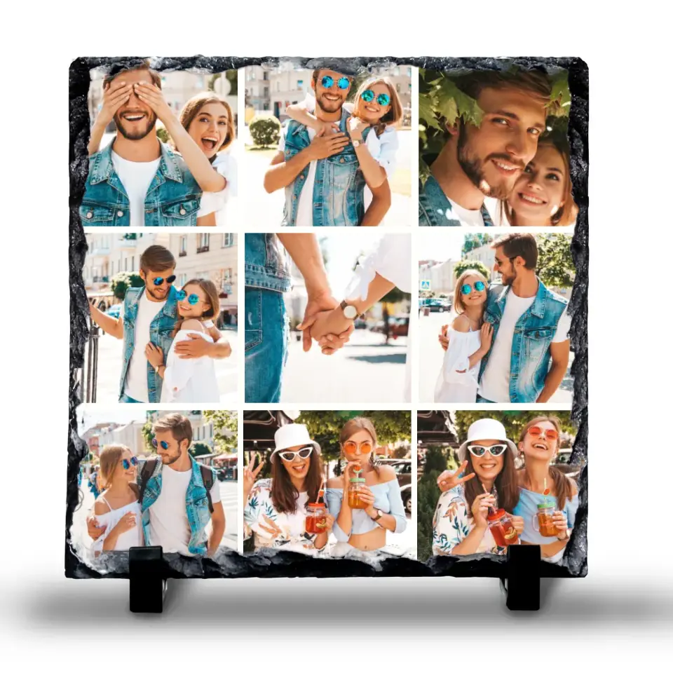 Custom Personalised Photo Slate - 9 Photos - Custom Grid Colour