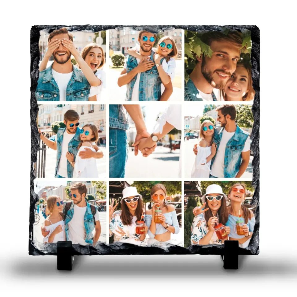 Custom Personalised Photo Slate - 9 Photos - Custom Grid Colour