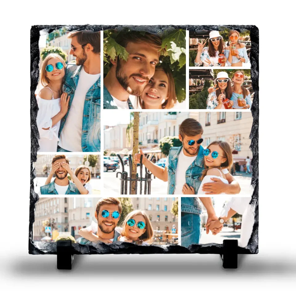 Custom Personalised Photo Slate - 8 Photo Collage - Custom Grid Colour