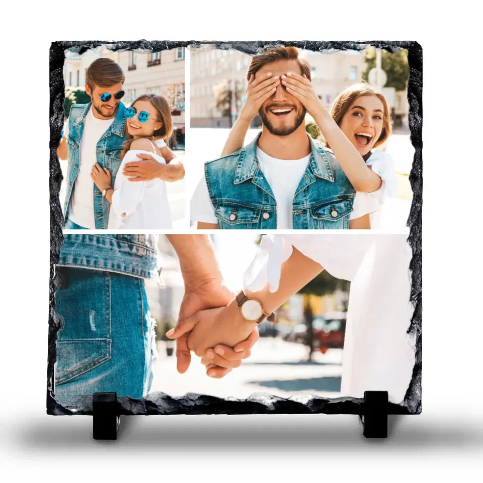 Personalised Custom Photo Slate - 3 Photos - Add Text & Colour Options