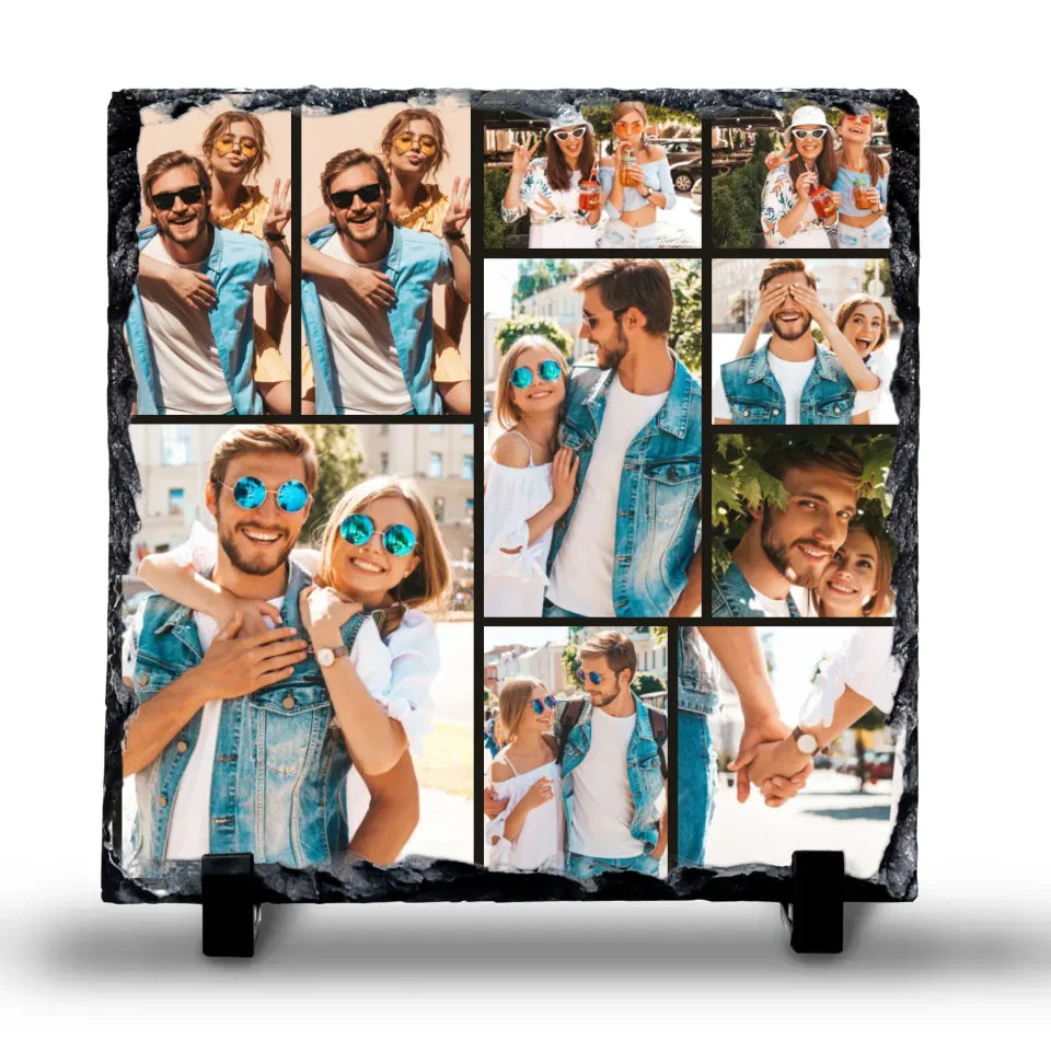 Personalised Photo Slate 10 Photos - Custom Collage Photo Slate with Grid Colour Options