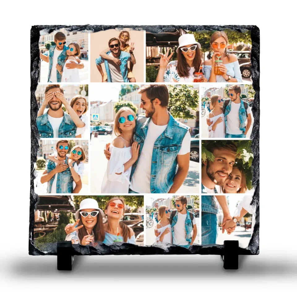 Custom Personalised Photo Slate - 11 Photos - Collage With Large Centre Photo