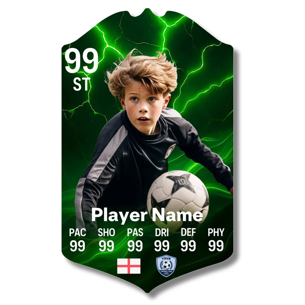 Personalised Football Card - Green Lightning - Ultimate Gift for Football Fans